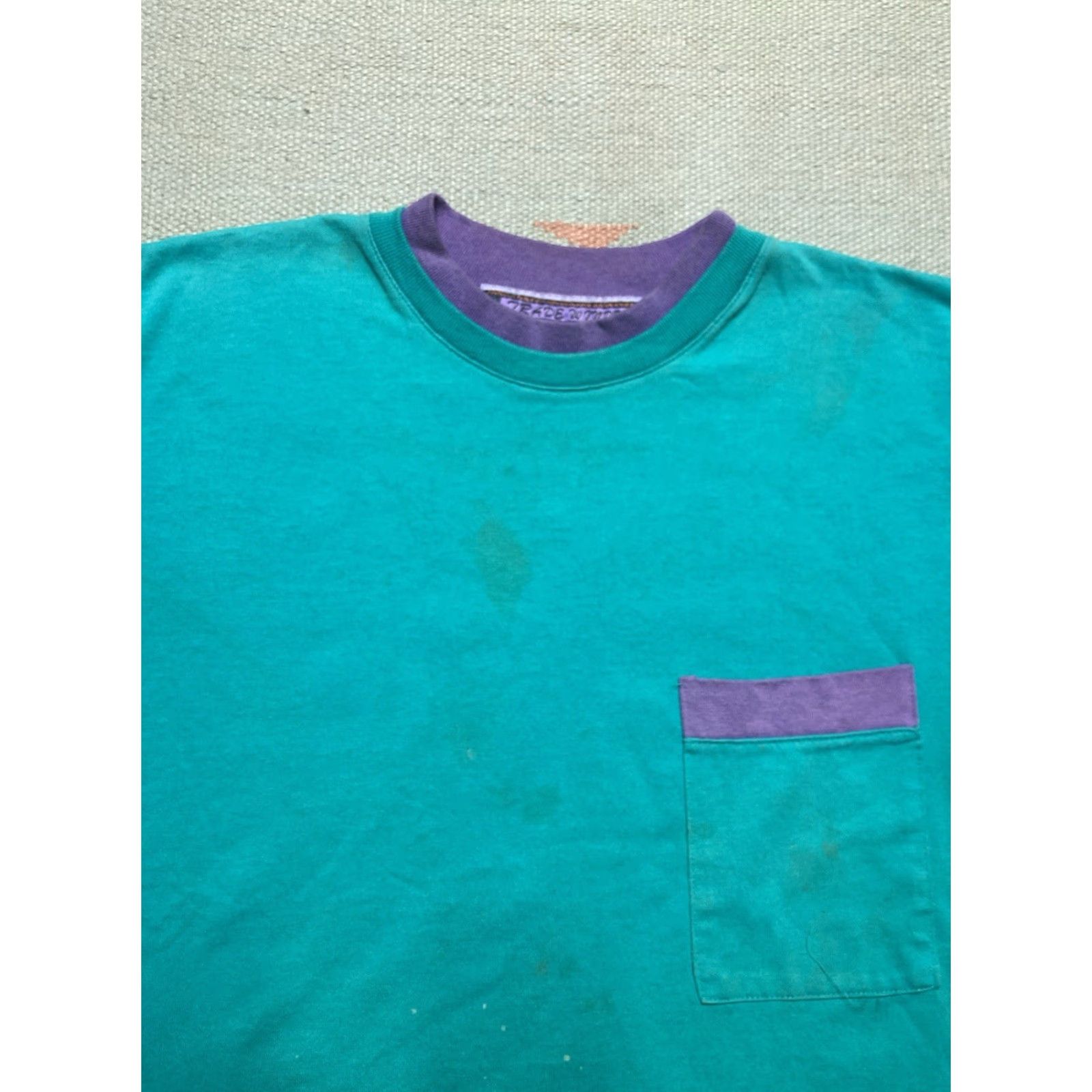 Altea VINTAGE 80s 90s Tradewinds T-Shirt Pocket Teal Purple Stained Boxy Large Men L Size US L / EU 52-54 / 3 - 4 Thumbnail