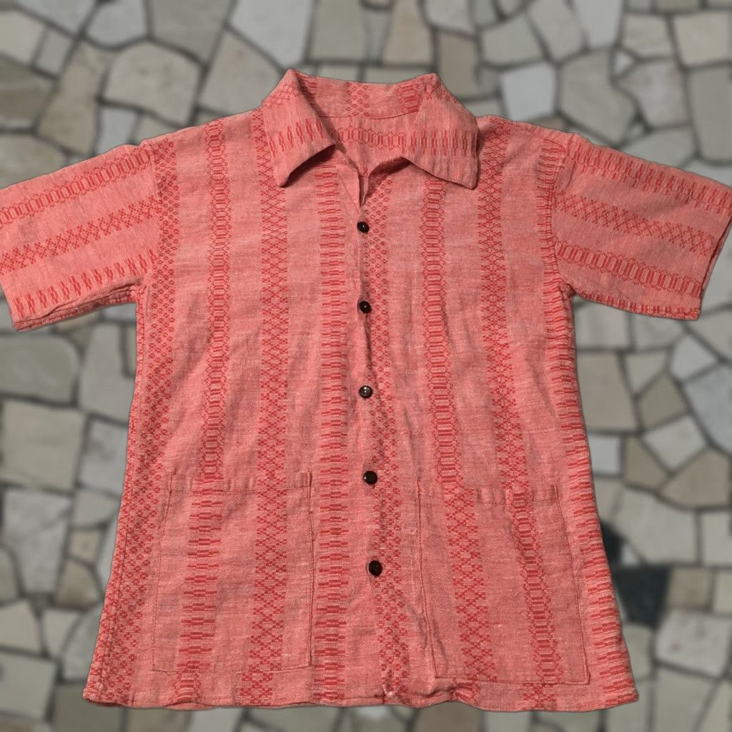 Vintage VINTAGE Herringbone Shirt XL Slim Button-Up Casual Men Short Sleeve Collared Spread Knit/Blends Shirt Size US XL / EU 56 / 4 - 1 Thumbnail