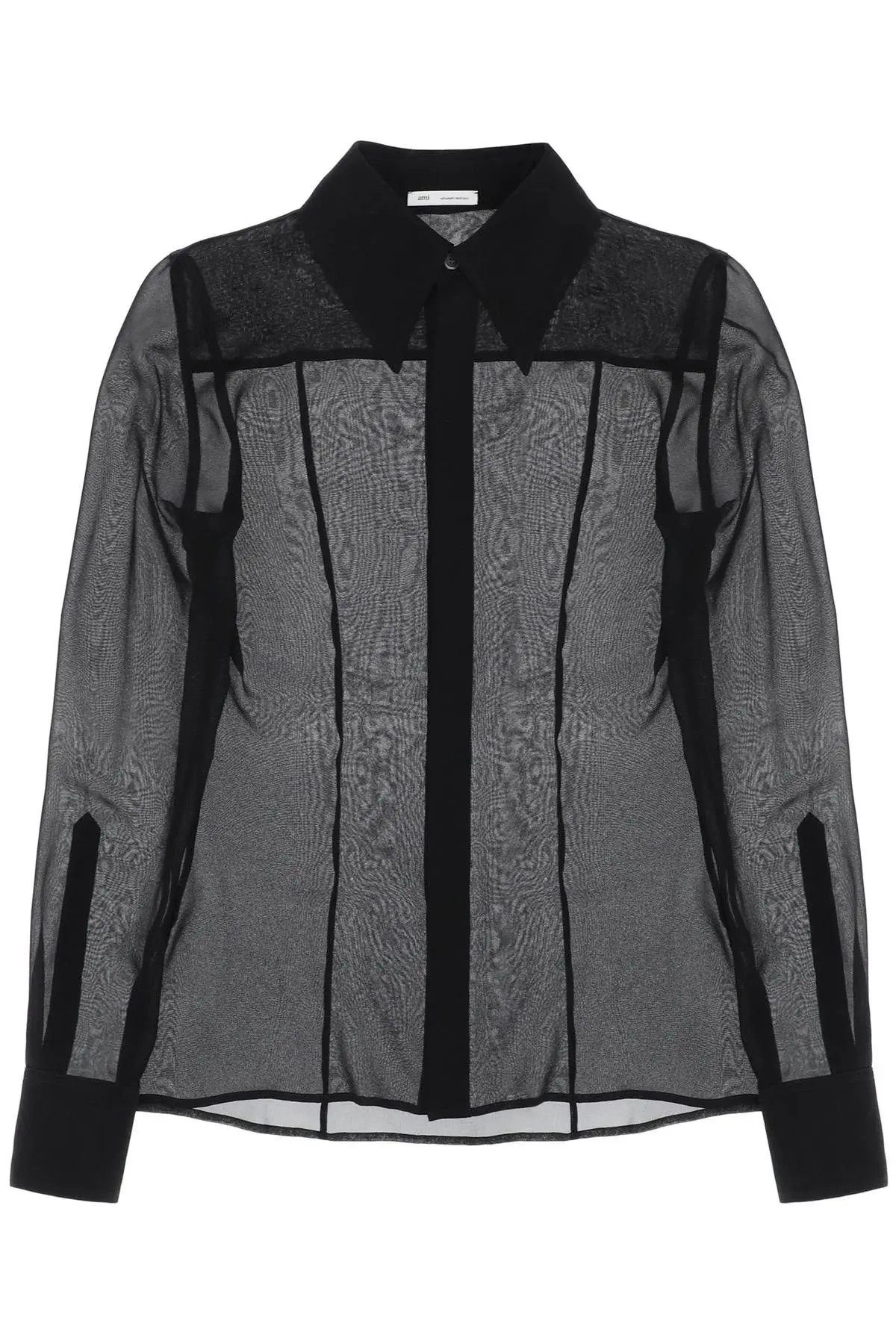 Image of Ami O1S22I1N0324 Paris Semi-Transparent Silk Shirt In Black, Women's (Size XS)