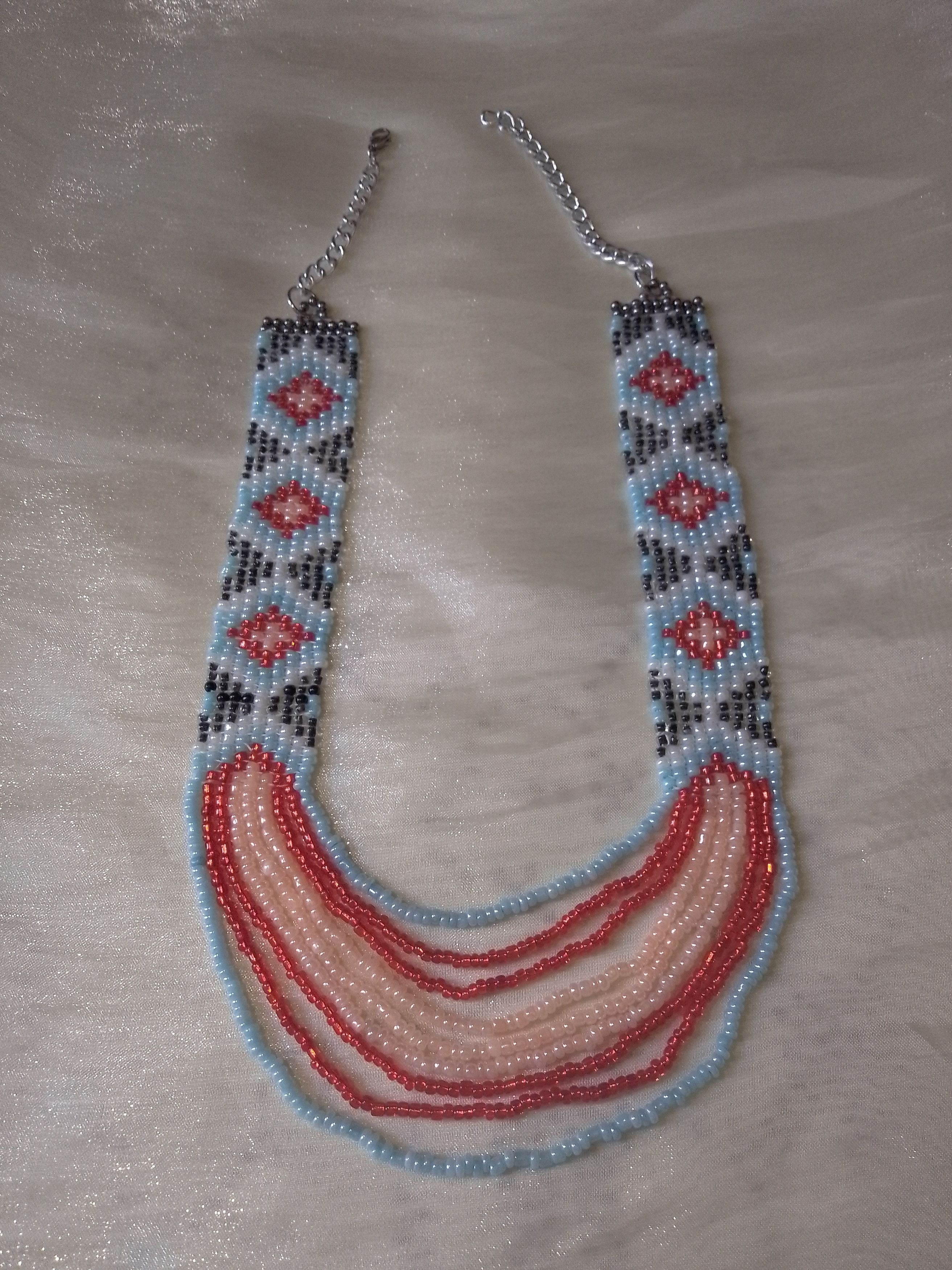 Handmade Necklace Long Ethnic Native Americans Pattern Multithread Size ONE SIZE - 6 Thumbnail