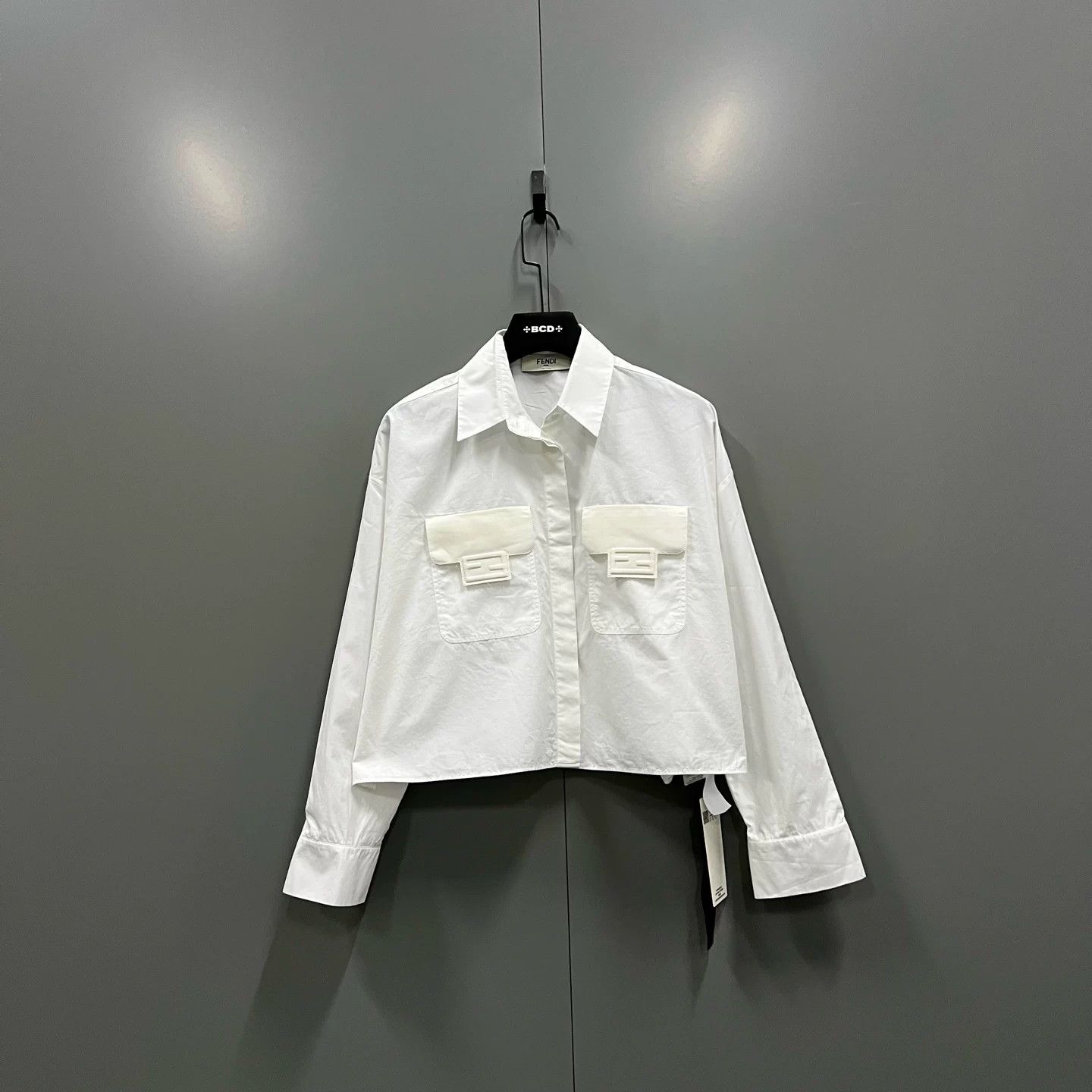 Fendi FENDI White Cropped Long-Sleeve Shirt Size S / US 4 / IT 40 - 1 Thumbnail