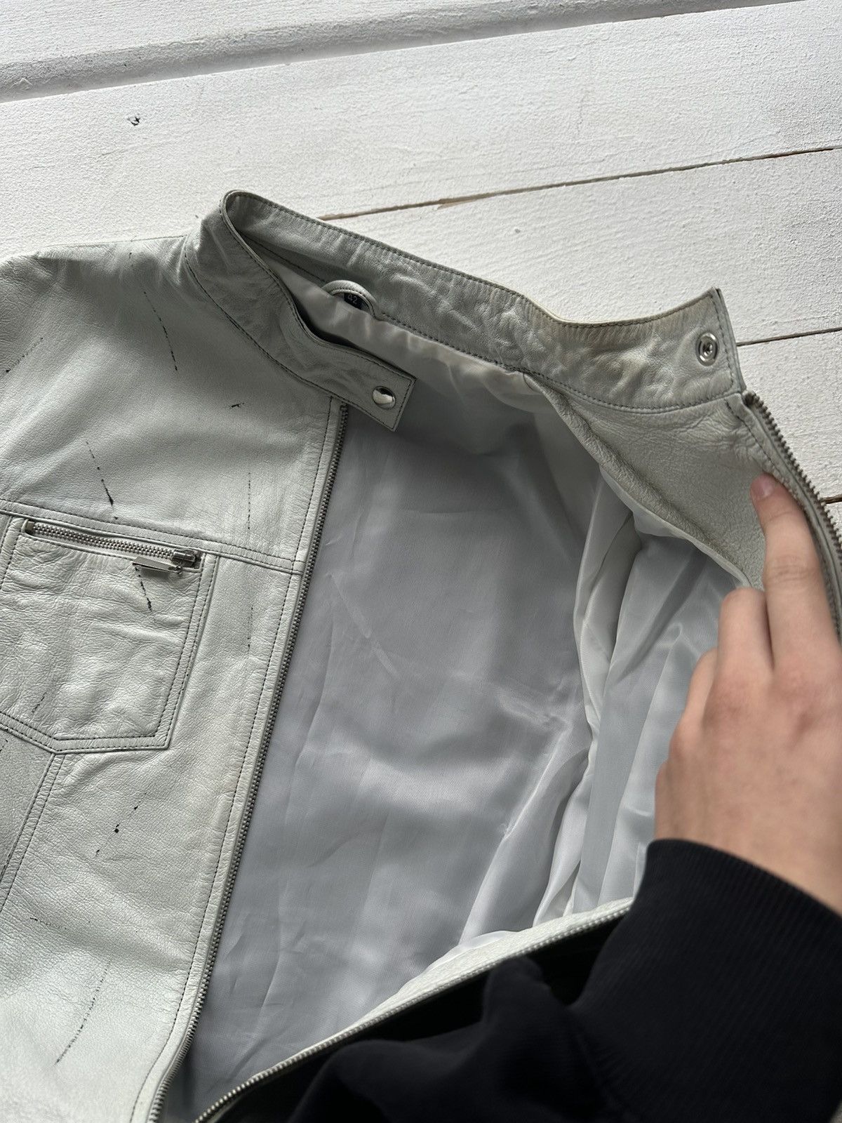 Other 🚨Y2K RICK OWENS TYPE DIRTY SLIM FIT ZIP LEATHER JACKET Size M / US 6-8 / IT 42-44 - 9 Thumbnail