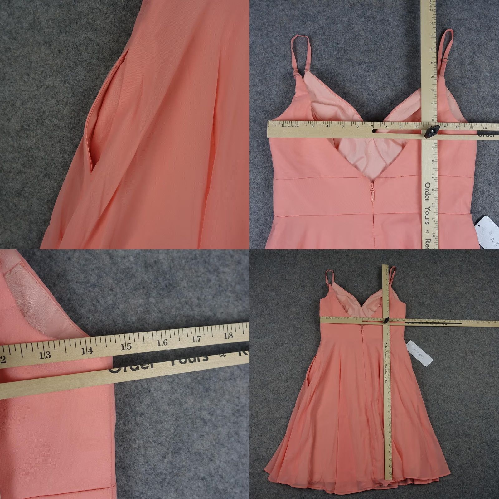 Vintage Azazie Dress Womens 6 Chiffon V-Neck A Line Knee Length Coral Pink Strap Sleeveless Zip Formal Wedding Party Couture Size M / US 6-8 / IT 42-44 - 8 Thumbnail