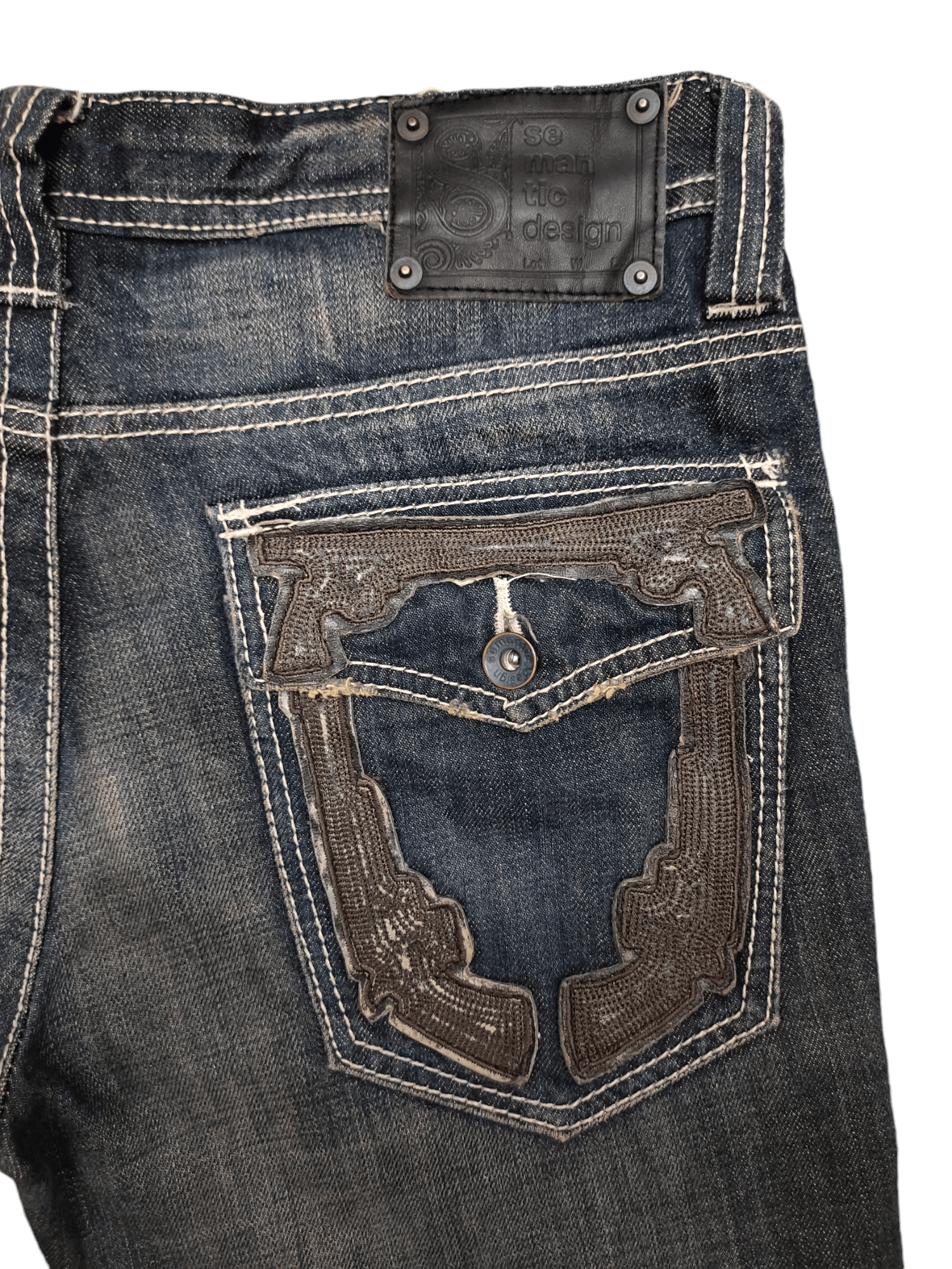 semanticdesign Flare Jeans Semantic Design Gun Embroidered Distress Bootcut Size US 31 - 18 Thumbnail