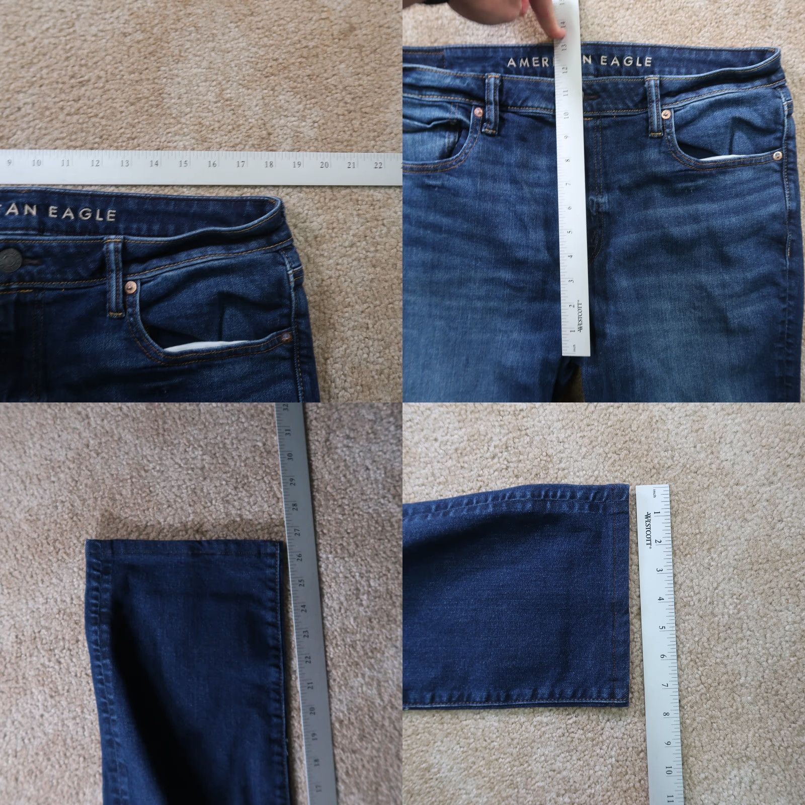 American Eagle Outfitters American Eagle Slim Straight Jeans Men's 36x26 Blue Denim Airflex Distress Mid Rise Slim Fit 5-Pocket Design Mens Jeans Size US 36 / EU 52 - 8 Thumbnail
