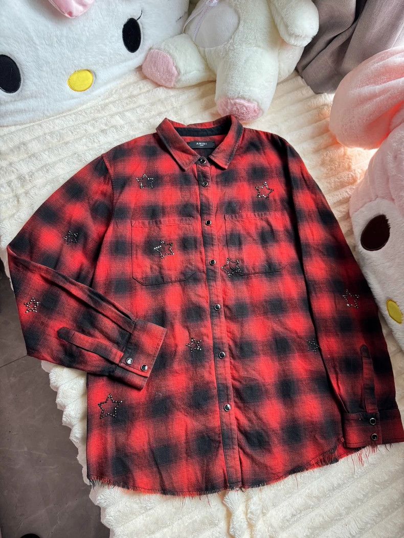 Amiri Amiri red dyed star diamond shirt Size US L / EU 52-54 / 3 - 1 Thumbnail