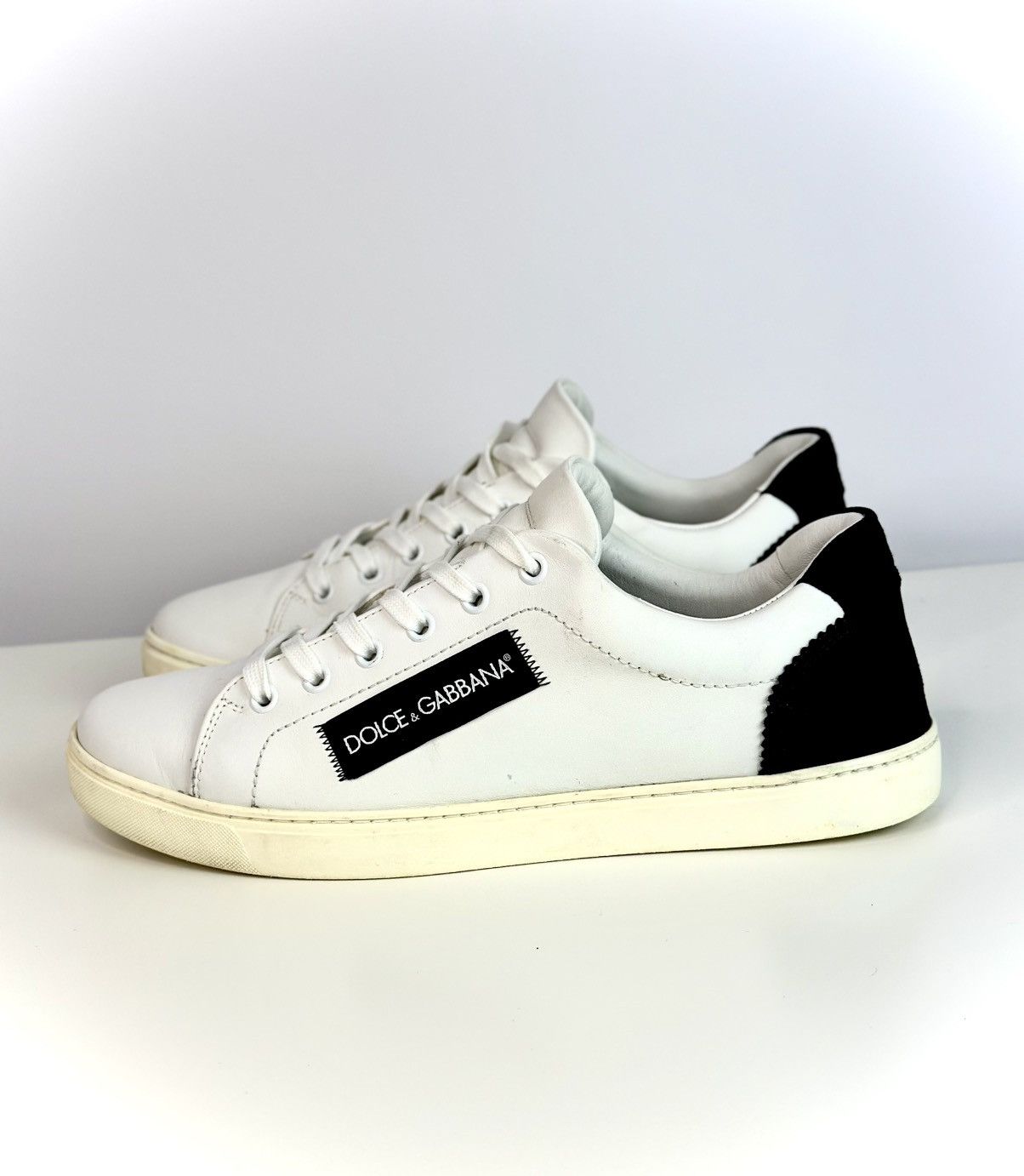 Dolce & Gabbana Dolce & Gabbana White Black Leather Lace Up Sneakers 40s Size US 9 / IT 39 - 7 Thumbnail