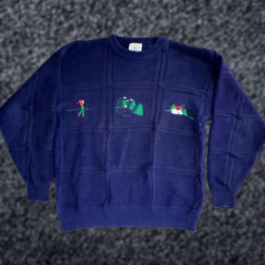 Vintage VINTAGE Cape Isle Knitters Mens Navy Blue 100% Cotton Golf Sweater Mens Size L Navy Blue Size US L / EU 52-54 / 3 - 1 Thumbnail