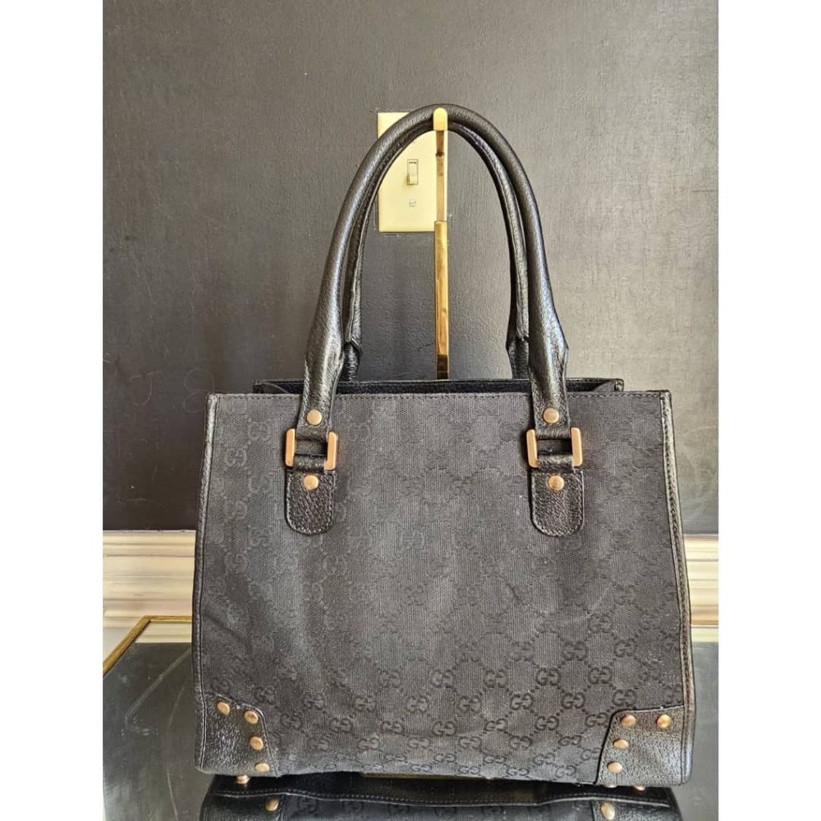 Gucci Authentic Gucci GG Canvas Studded Tote Bag Black Size ONE SIZE - 3 Thumbnail