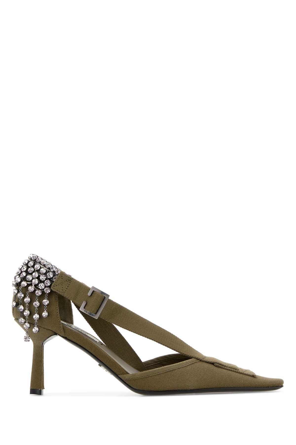 Prada Army Green Canvas Pumps Size US 9 / IT 39 - 1 Thumbnail
