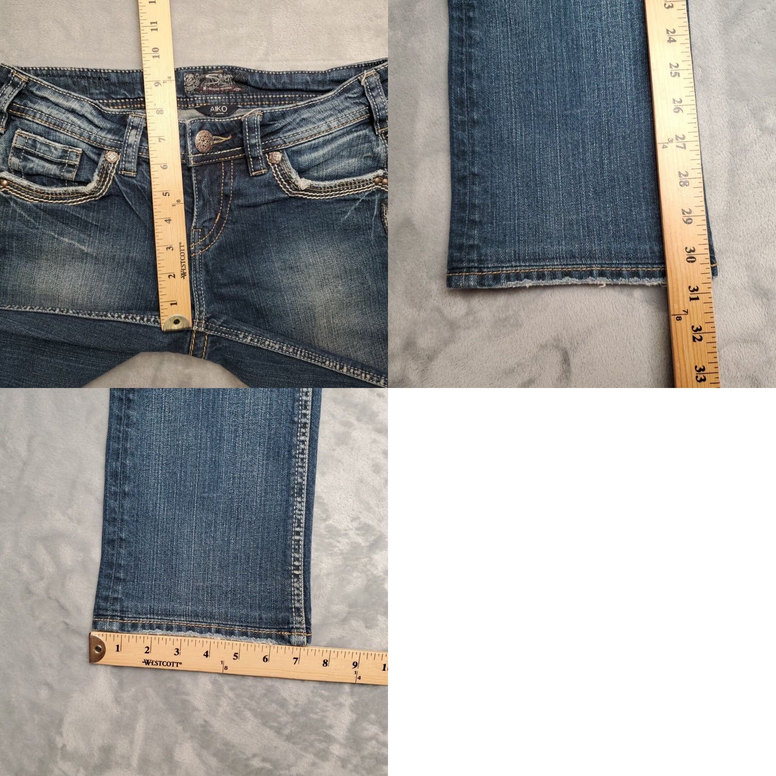 Silver Jeans Co. VINTAGE Silver Jeans Women's Jeans Blue Aiko Boot Cut Cowboy Western Rodeo Thick Stitch 27x33 Black? Size 27" / US 4 / IT 40 - 9 Thumbnail