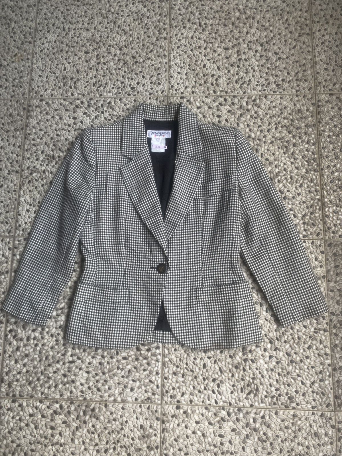 Yves Saint Laurent Vintage YSL Rive Gauche Houndstooth Blazer Made in France Size XS / US 0-2 / IT 36-38 - 1 Thumbnail