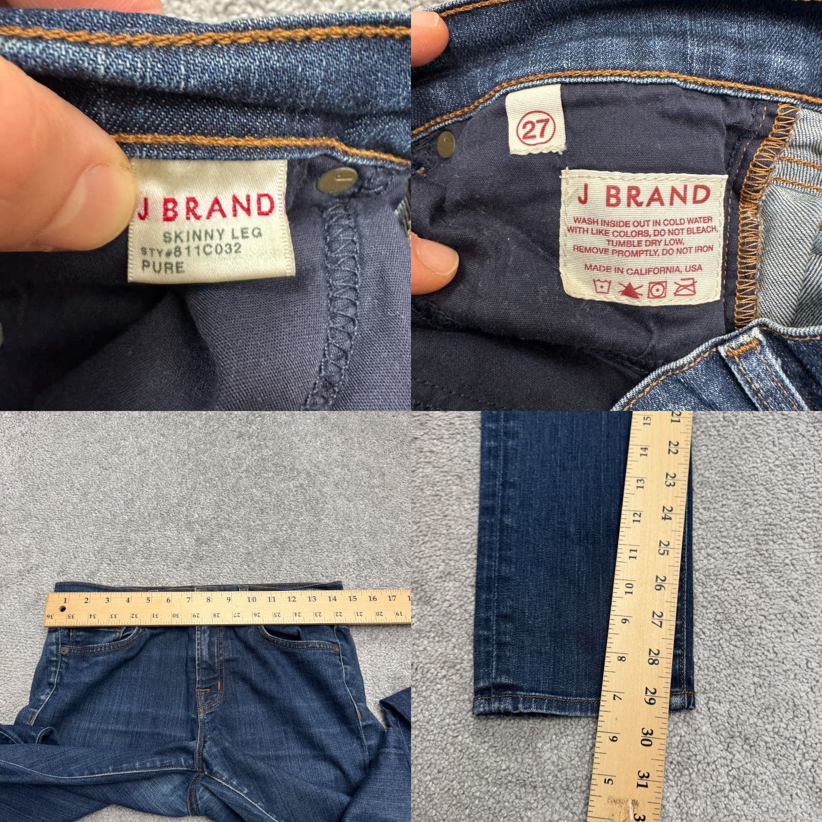 J Brand J Brand 811 Pure Skinny Jeans Womens 27 Denim Dark Wash Mid Rise Stretch 5-Pocket Blue Cotton Blend Jeans Mens Womens Girls? Size 27" / US 4 / IT 40 - 8 Thumbnail