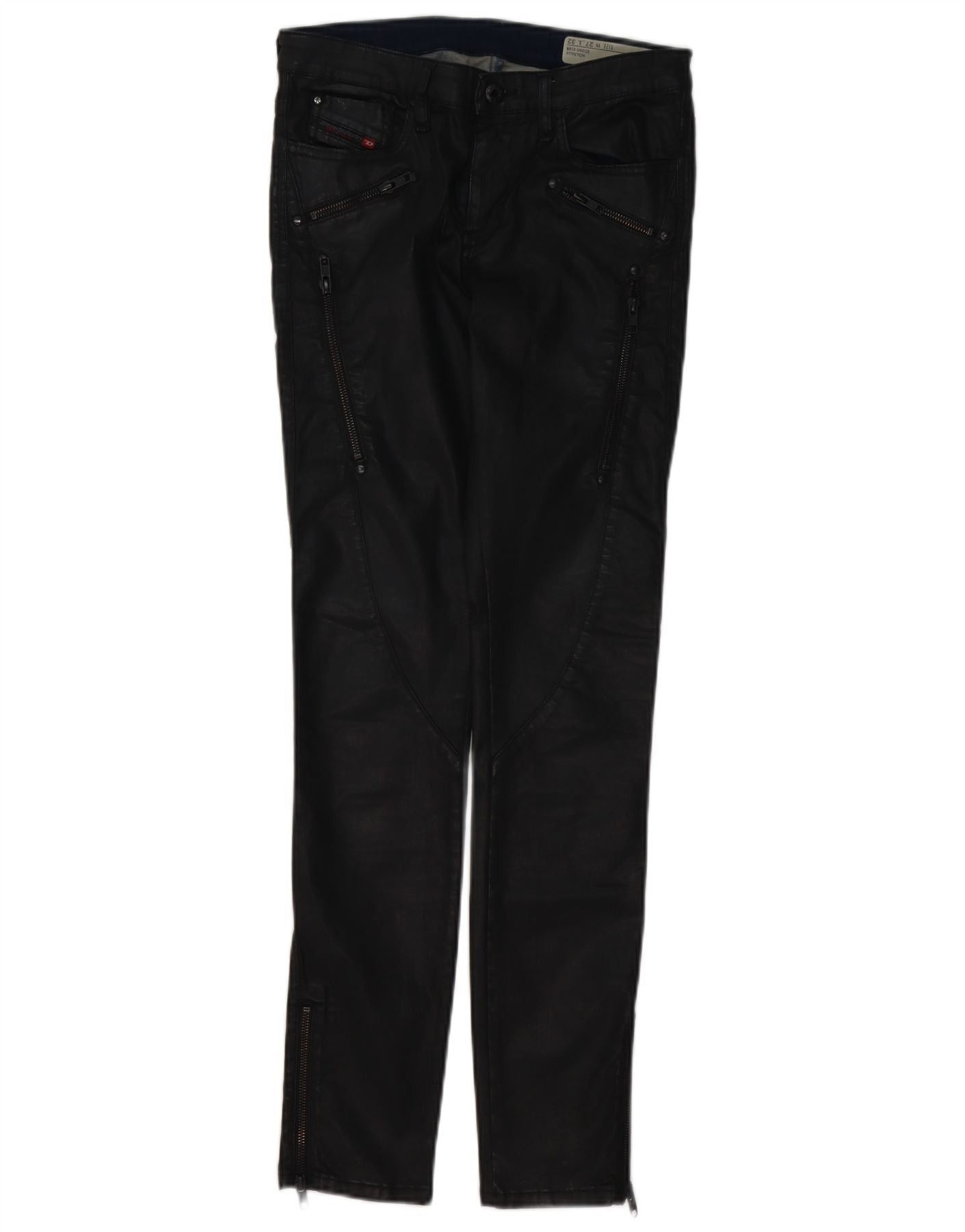 Diesel Womens Skinzee-xp Waxed Skinny Cargo Trousers W27 L32 Black Size 27" / US 4 / IT 40 - 1 Thumbnail
