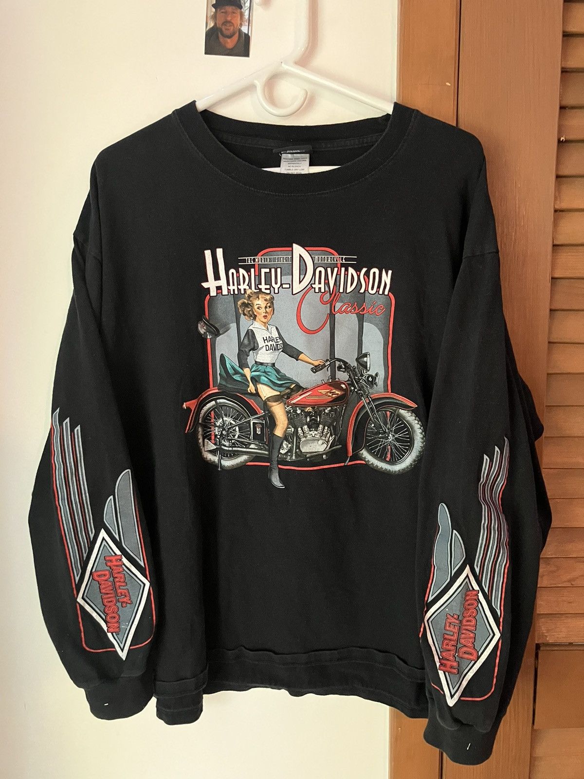 image of Pin Up Girl Harley Davidson Long Sleeve 4Gseller in Black, Men's (Size XL)