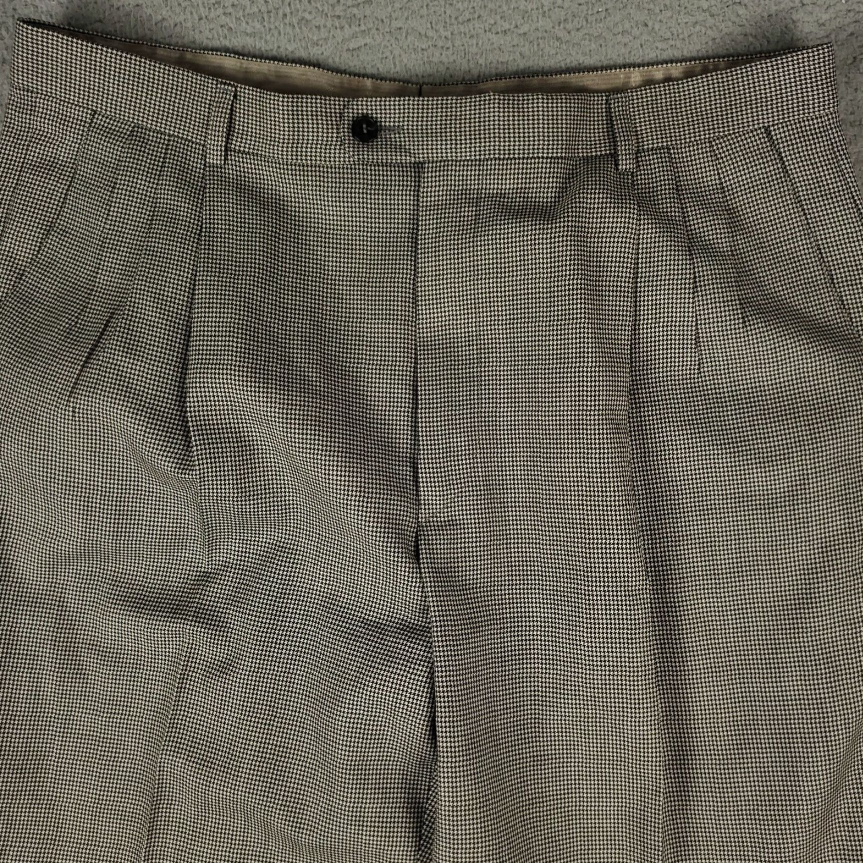 Zanella Zanella Pants Mens 36x30 Brown Houndstooth Wool Pleated Dress Slacks Trousers Size US 36 / EU 52 - 2 Thumbnail