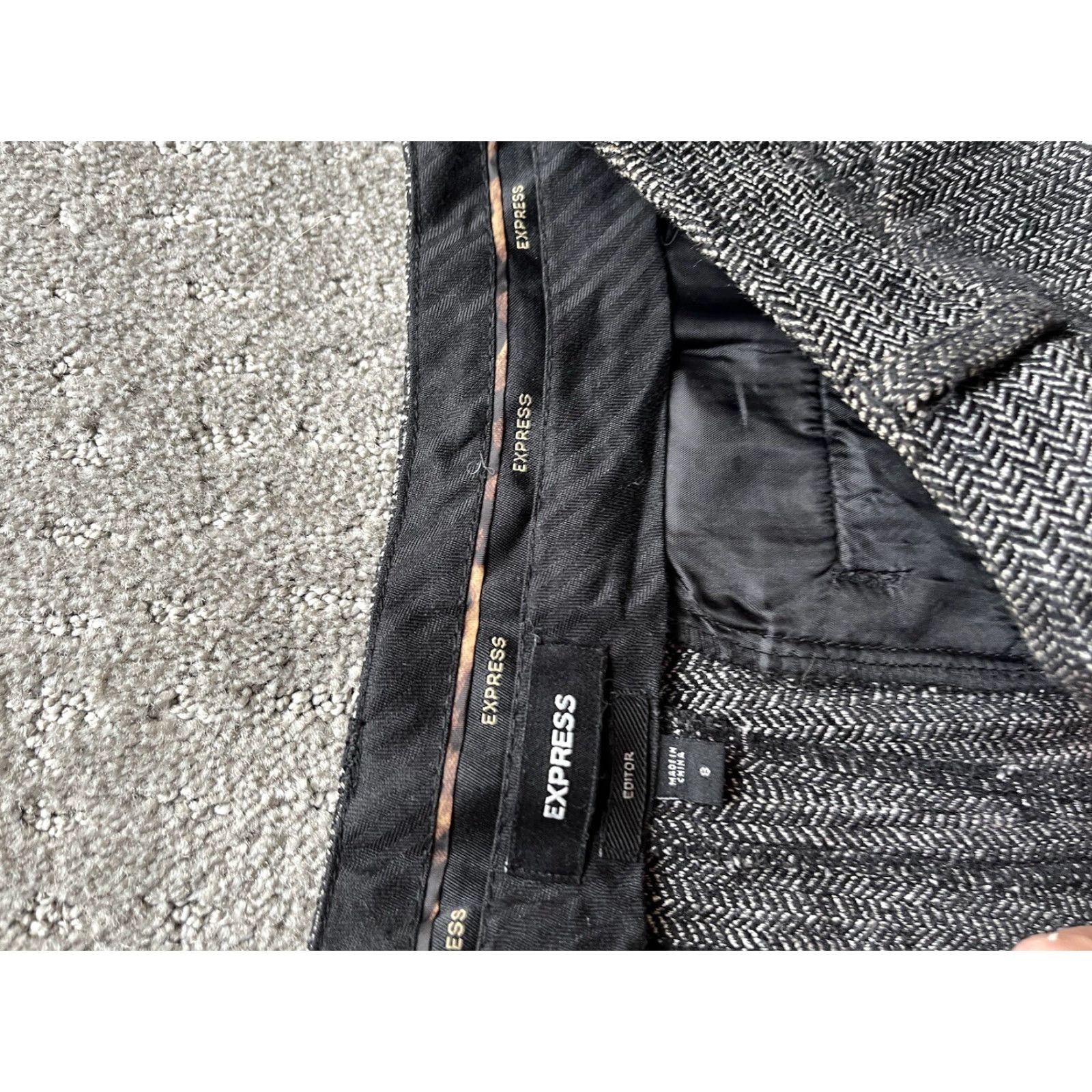Express Express Editor Dress Pants Womens Size 8 Flared Tweed Black White Lined Pockets Slim Front Flat Front Business Casual Travel Vintage No Size 30" / US 8 / IT 44 - 5 Thumbnail