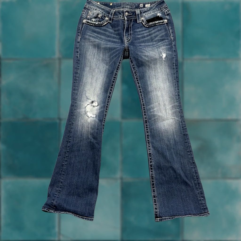 Miss Me Y2K Miss Me Signature Rise Boot Stretch Jeans 30 Embroidered Blue Denim Women Buckle Bke Size 30" / US 8 / IT 44 - 1 Thumbnail