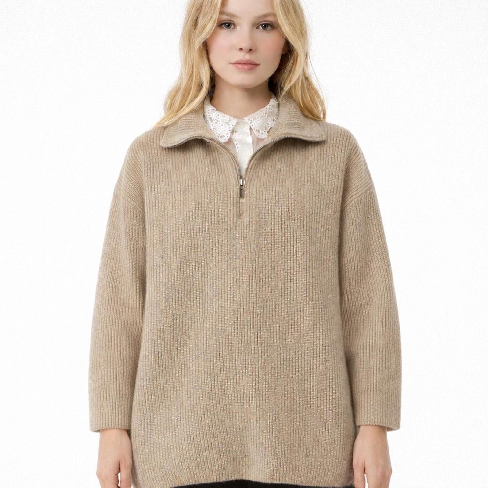 H&M Oversized Knit Small Sweater Pullover Wool 3/4 Zip Soft Cozy Size S / US 4 / IT 40 - 1 Thumbnail