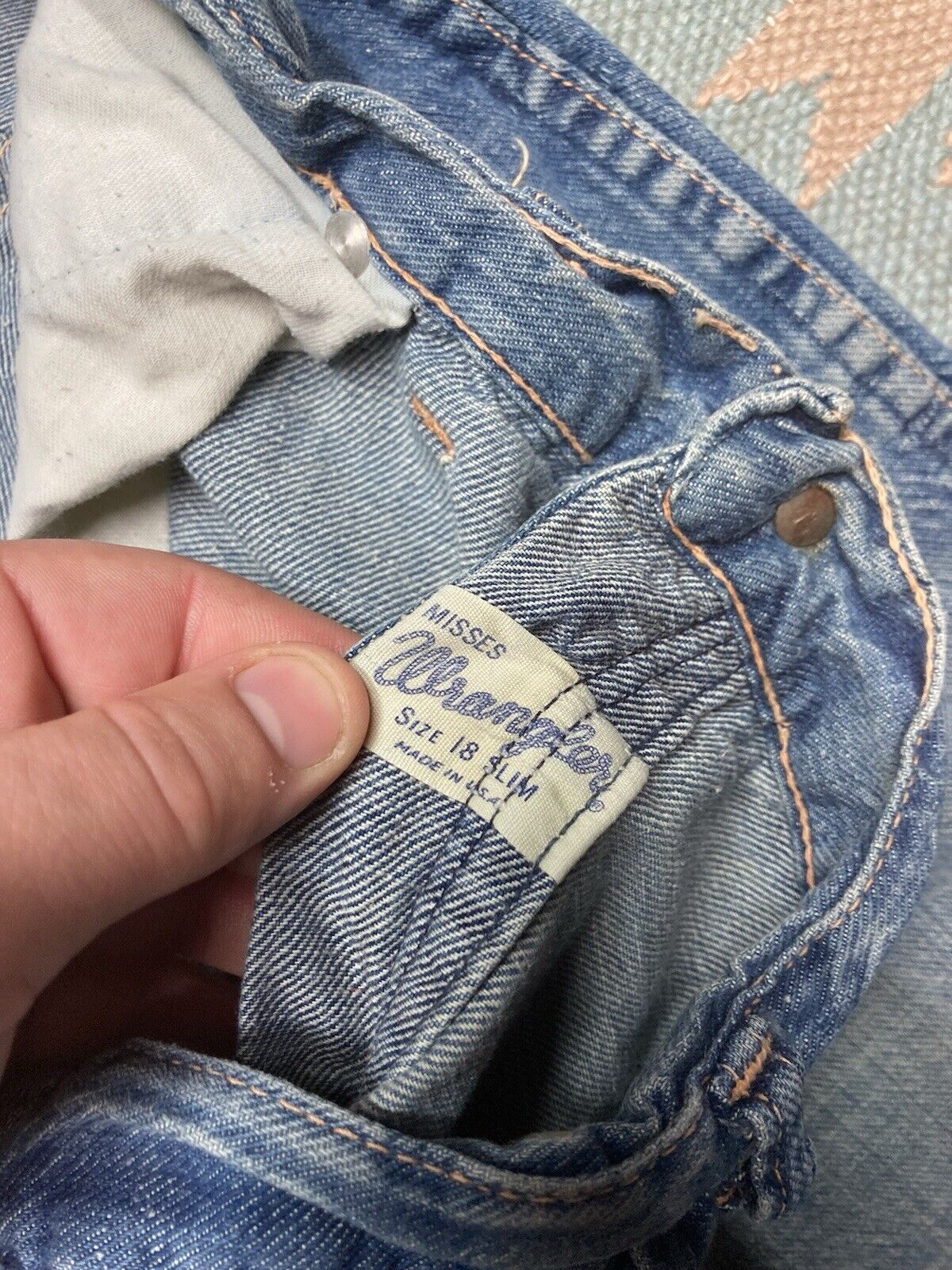 Vintage × Wrangler 60s wrangler misses jeans faded denim whiskers women’s 18 Size 29" - 9 Thumbnail