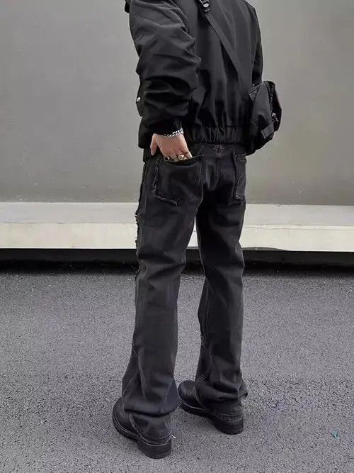 Jean Vintage raw edge patchwork washed black bootcut jeans Size US 32 / EU 48 - 2 Thumbnail