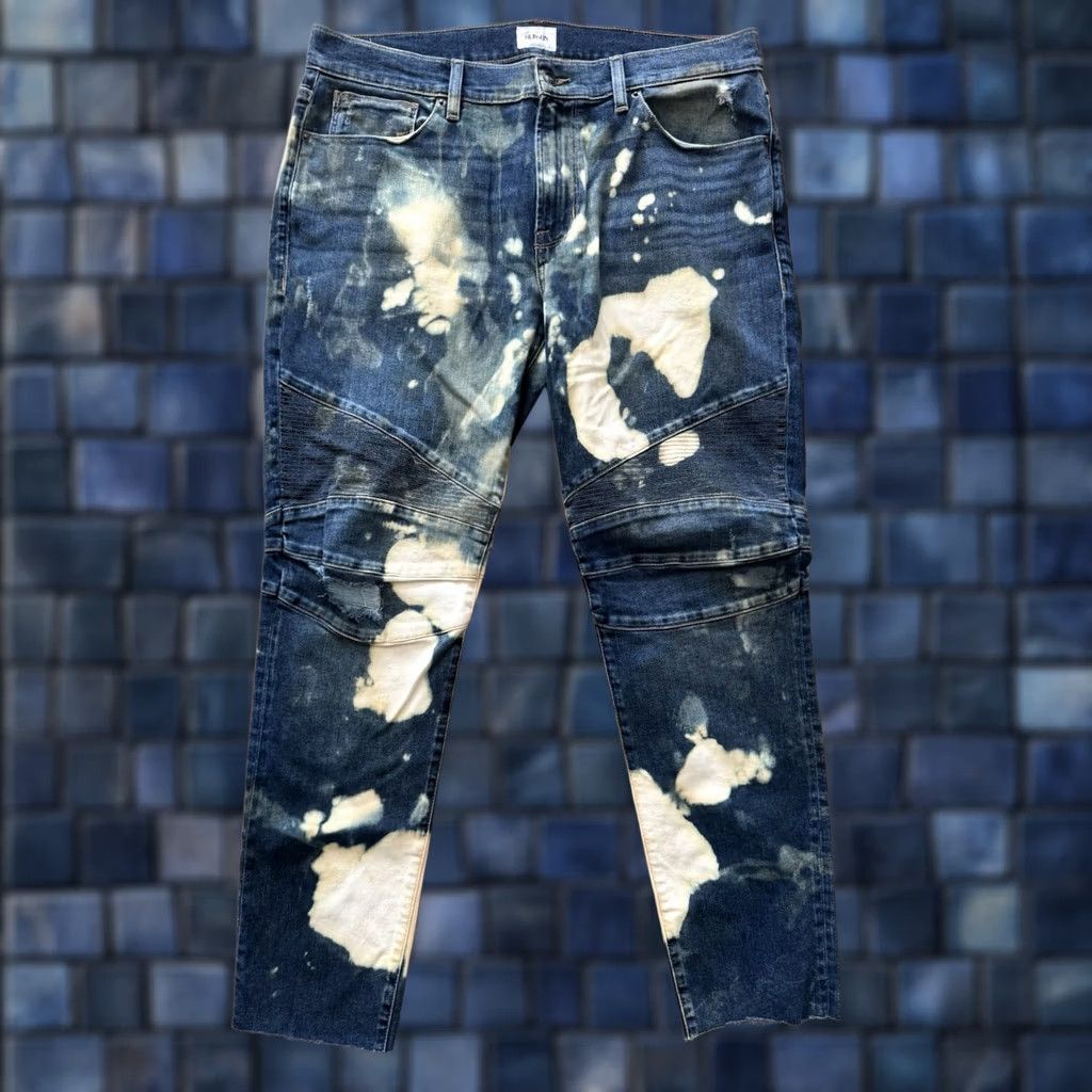 Hudson VINTAGE Hudson Ethan Biker Skinny Moto Jeans Mens 36 (Measures 38x30.5) Raw Hem Splatter Blue Denim Cotton Size US 36 / EU 52 - 1 Thumbnail