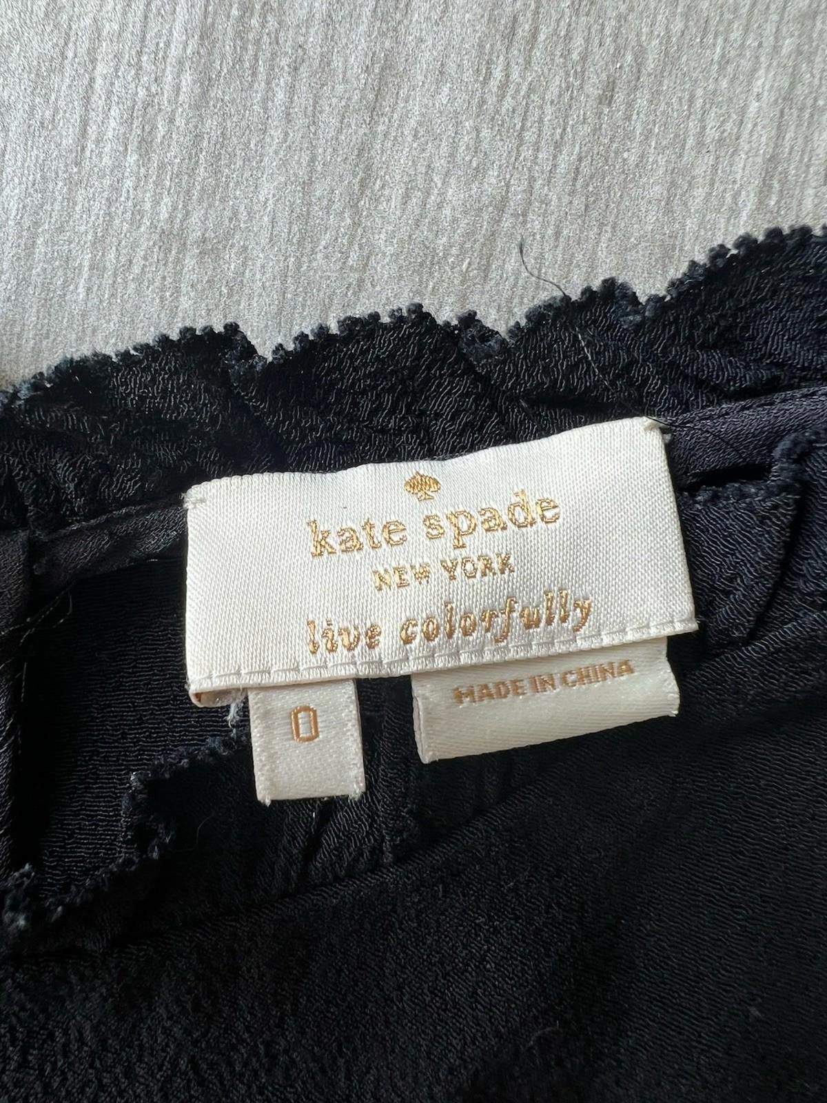 Designer Kate Spade Black Ruffle Short Sleeve Blouse Size 0 Size XS / US 0-2 / IT 36-38 - 5 Thumbnail