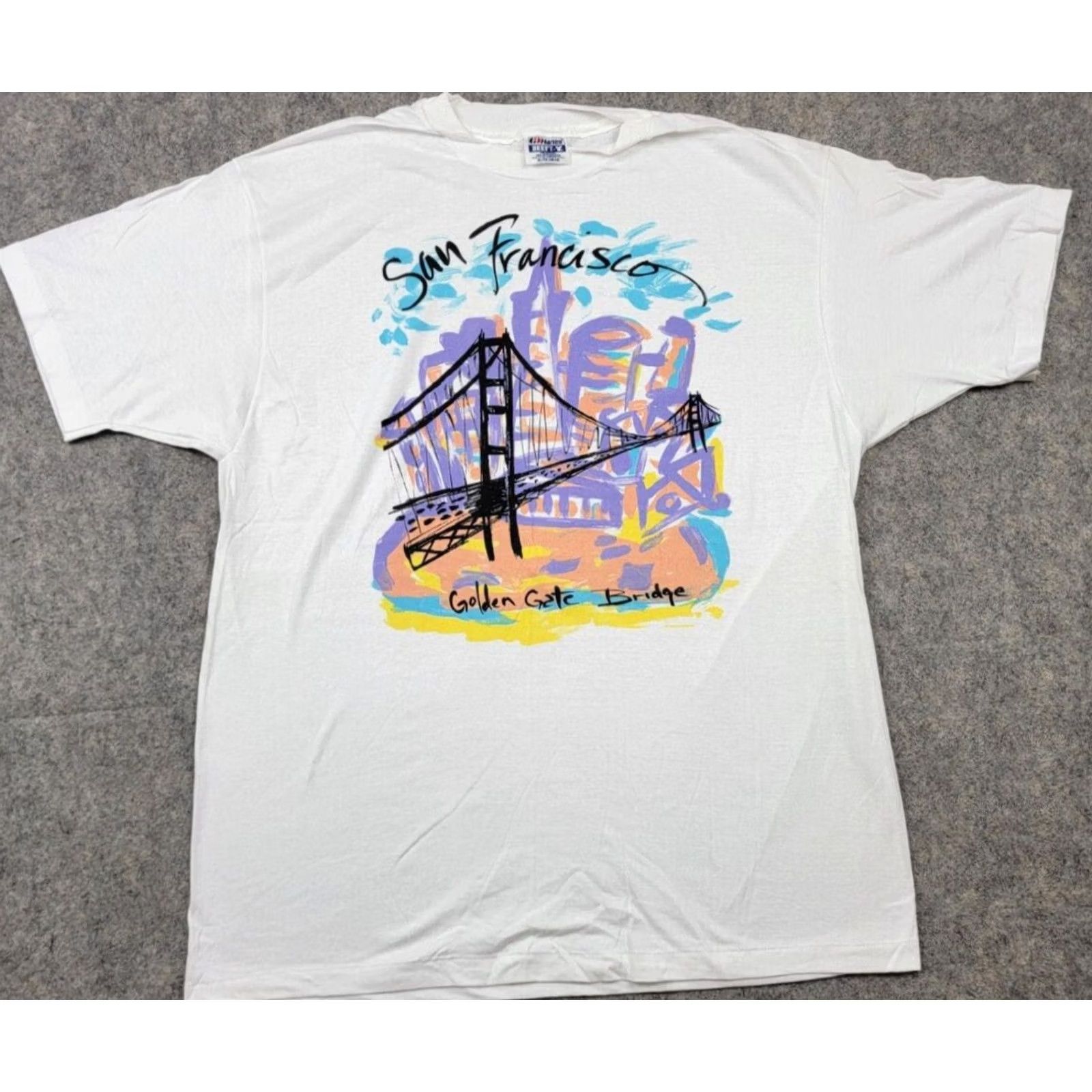 Hanes Hanes Beefy-T Shirt Mens Vintage 90s San Francisco Golden Gate Bridge White XL Graphic Print California USA Shirts Size US XL / EU 56 / 4 - 2 Thumbnail