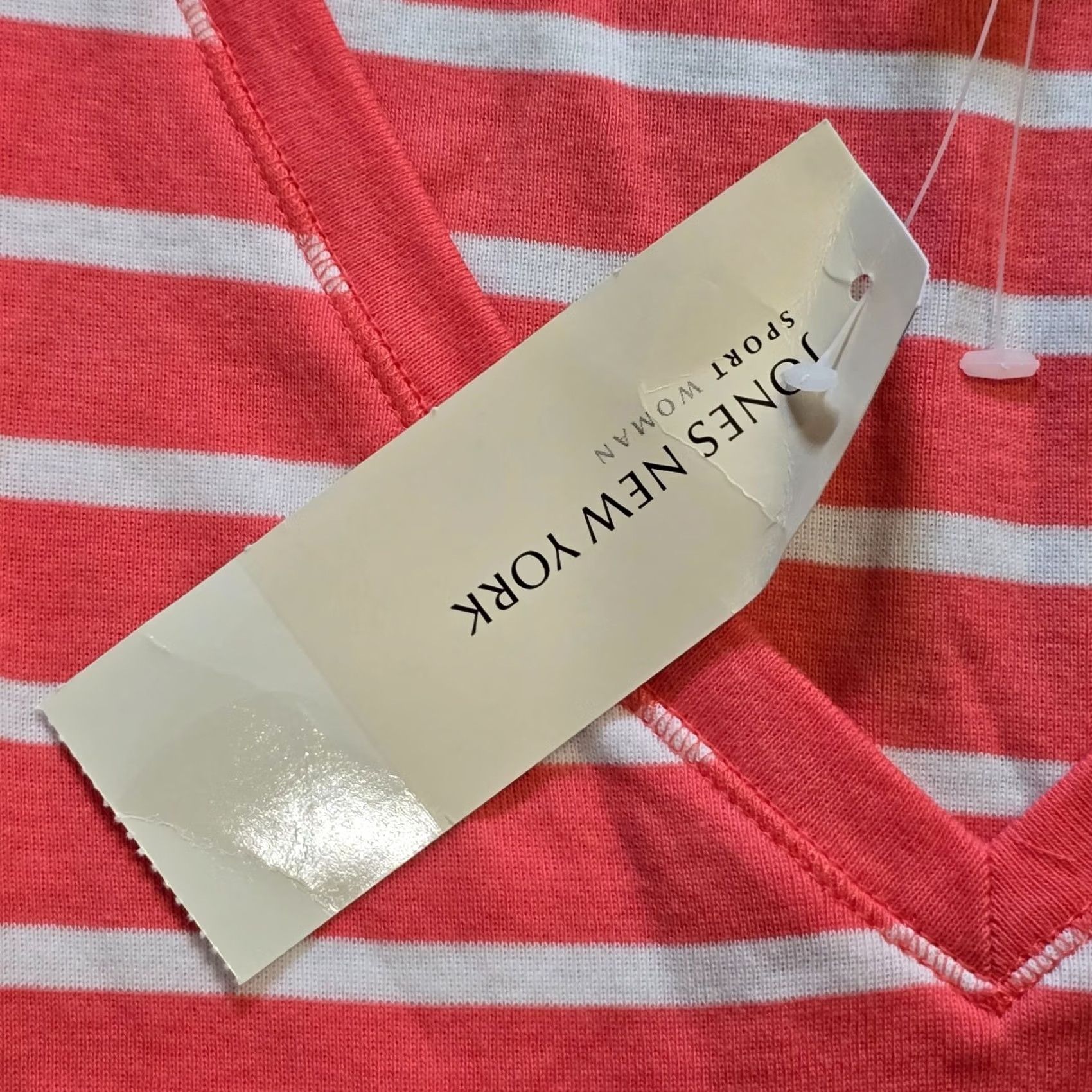 Jones New York Jones New York Top Womens 1X Orange Pink Stripe Short Sleeve Knit Cotton V-Neck T-Shirt Casual Stretch Regular Womens Size XL / US 12-14 / IT 48-50 - 4 Thumbnail