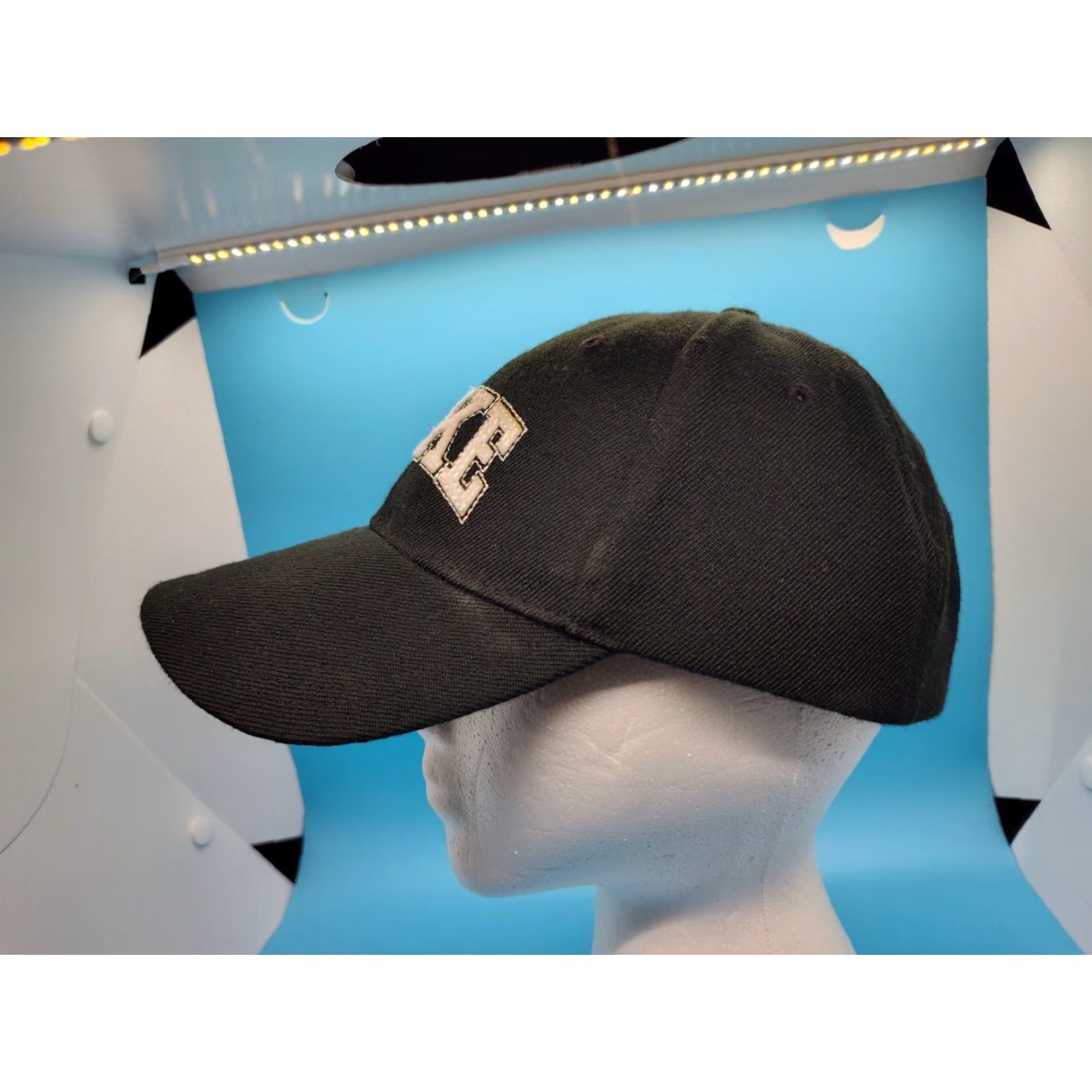 Nike VINTAGE Nike Hat Cap Adjust Baseball Black White Strap Back Wool Blend 2000s Retro Logo Mens Adjustable Size ONE SIZE - 5 Thumbnail
