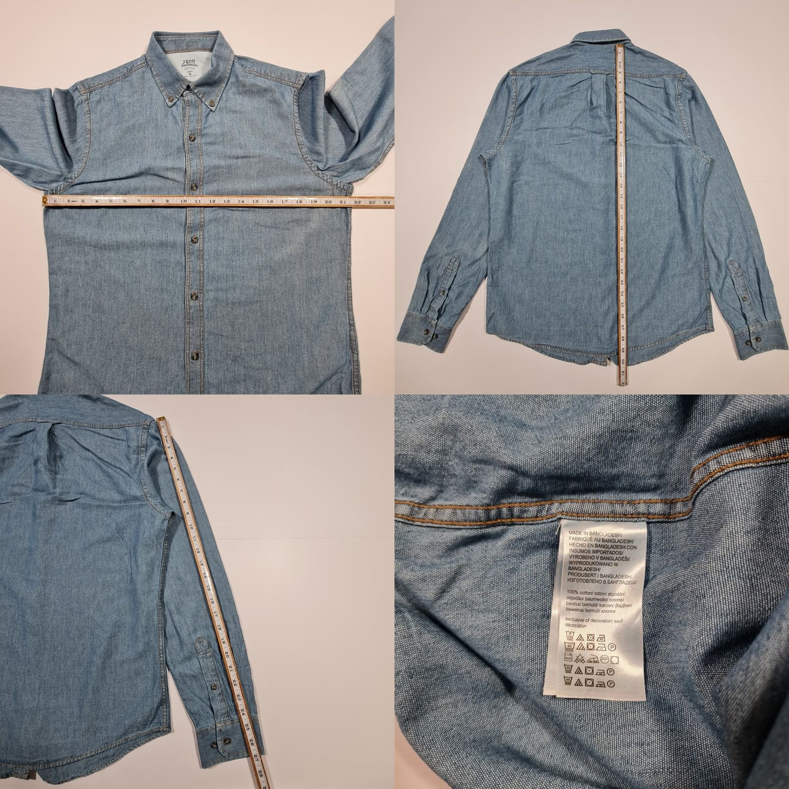 Izod IZOD Denim Shirt Blue Medium Long Sleeve Slim Fit Button Up Mens Size US M / EU 48-50 / 2 - 8 Thumbnail