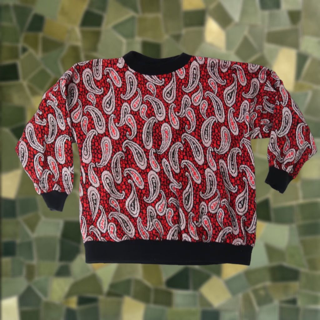 Vintage VINTAGE 80s red white metallic paisley knit sweater - Acrylic Dolman Sleeve Regular M Mens? Womens? (adjust) Size M / US 6-8 / IT 42-44 - 1 Thumbnail