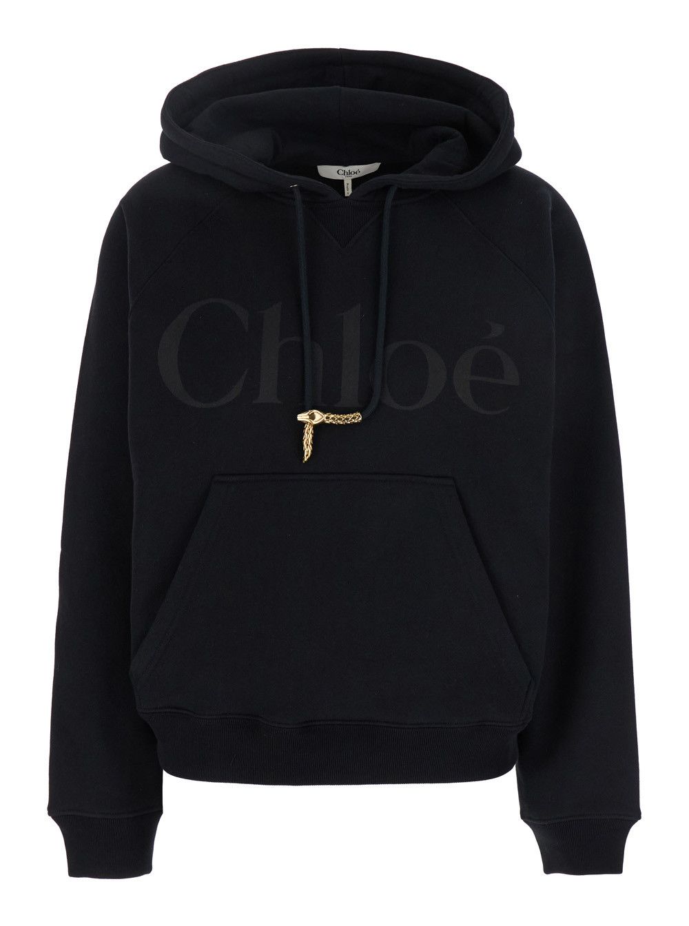 Chloe Black Hoodie with Lettering Logo Printed on the Front and Metallic Pendant Detail in Cotton Woman Size M / US 6-8 / IT 42-44 - 1 Thumbnail