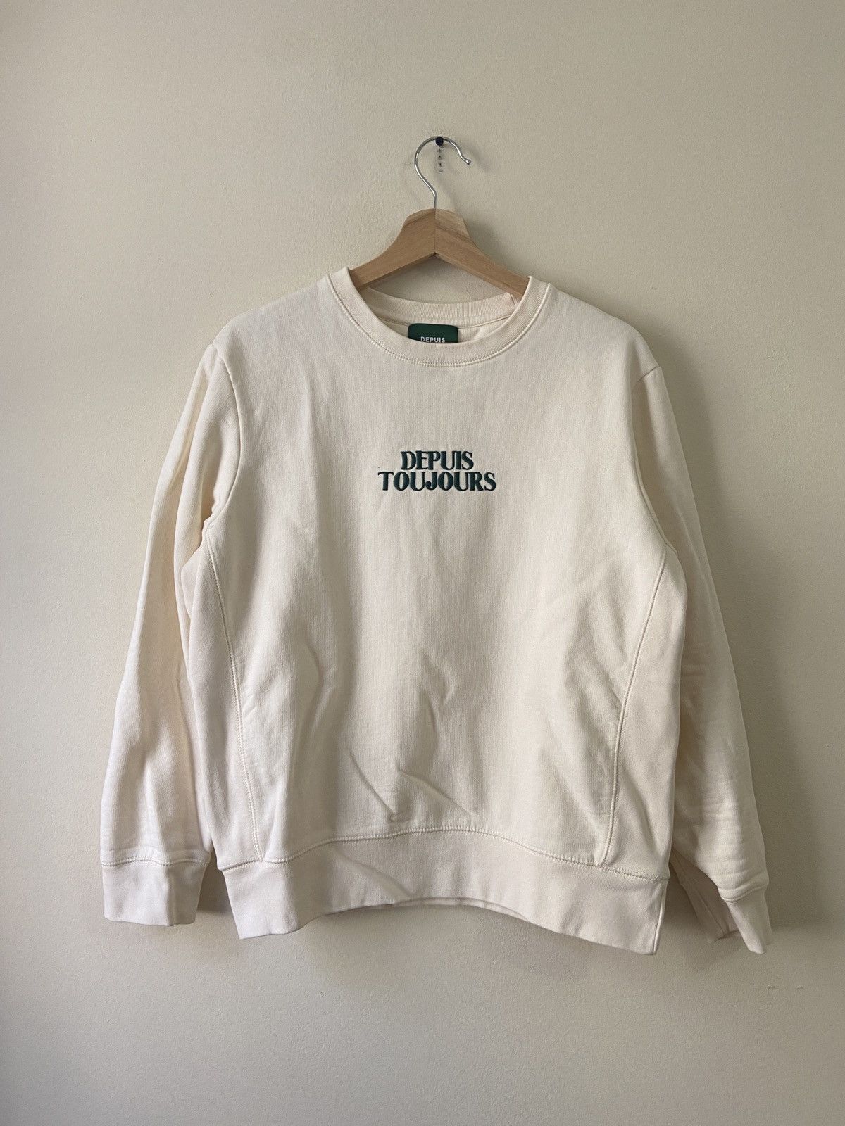 Vintage Depuis Toujours Hats Logo white yellow sweatshirt - rare | Grailed