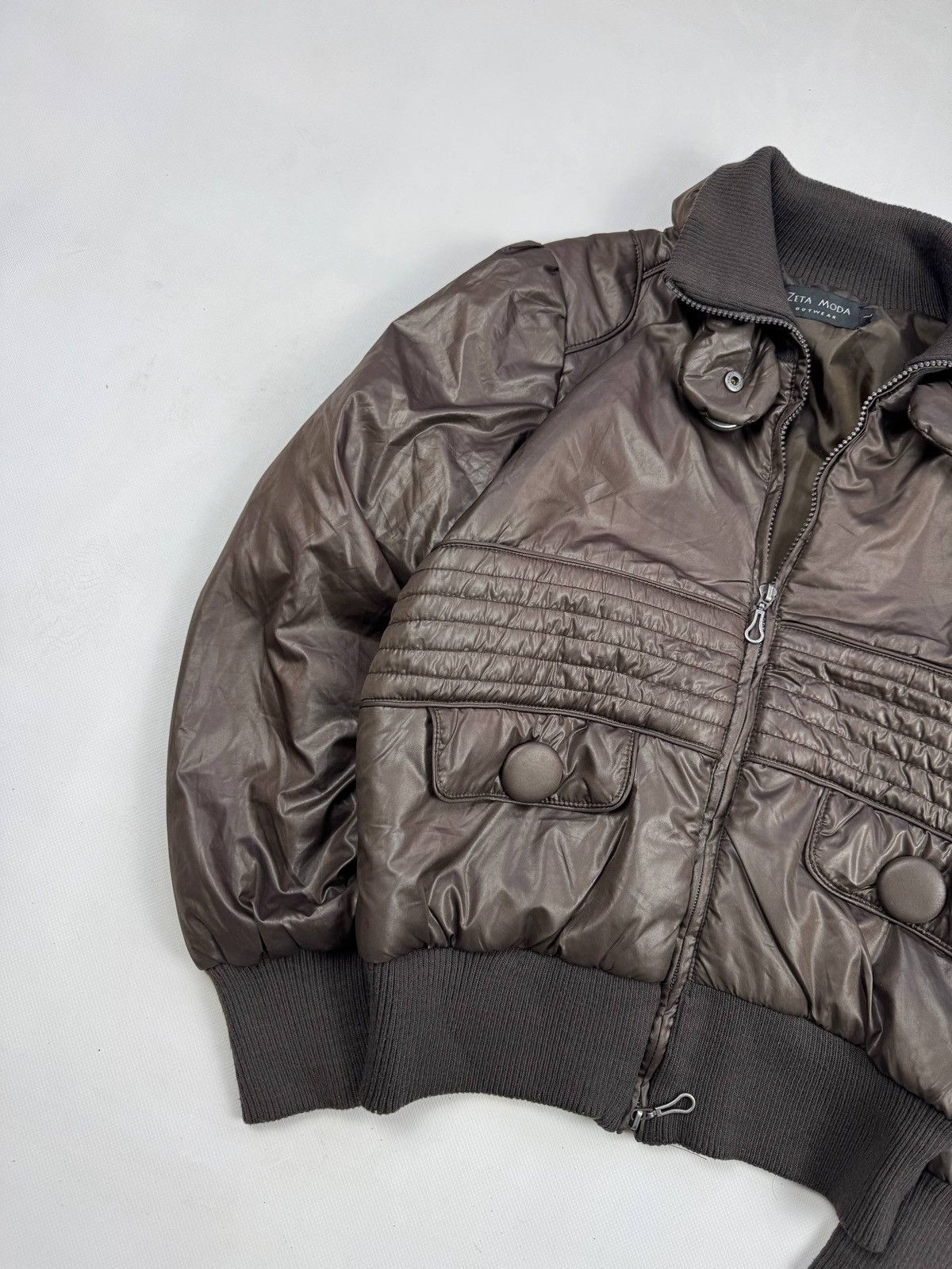 Other Vintage Zeta Moda Brown Puffer Bomber Jacket Size L / US 10 / IT 46 - 3 Thumbnail