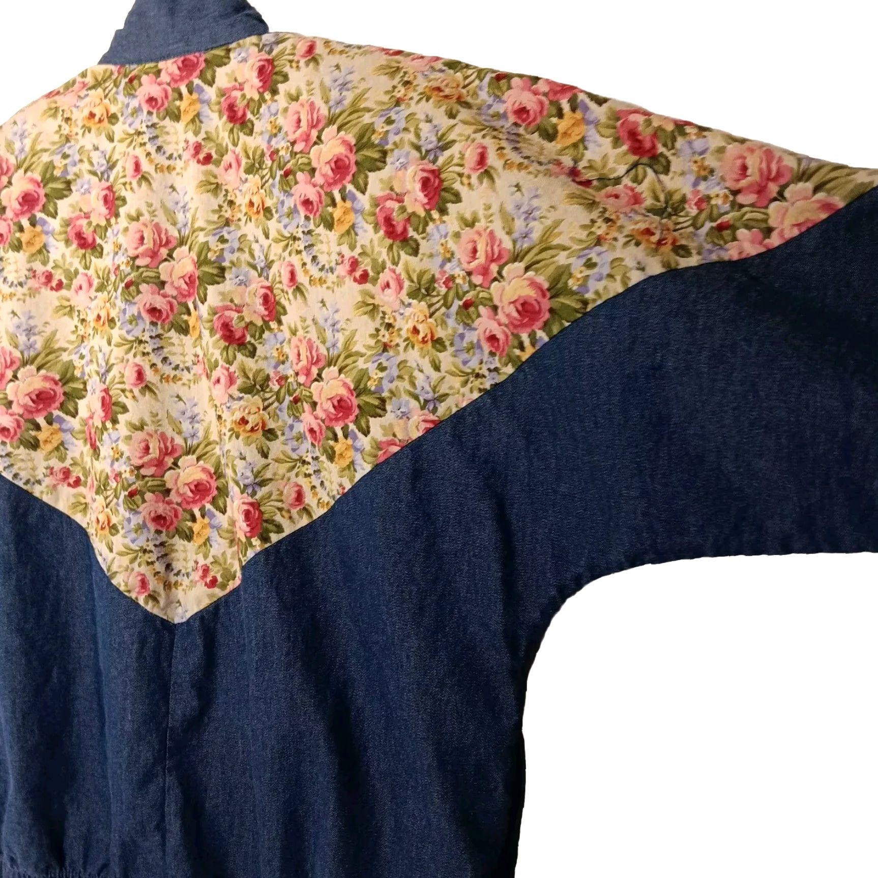 Vintage VINTAGE Alice Martin Jacket Women M Bomber Jacket Chambray Floral Peony Flowers Lightweight Blue Long Sleeve Zip Casual Women's M Size 32" / US 10 / IT 46 - 3 Thumbnail