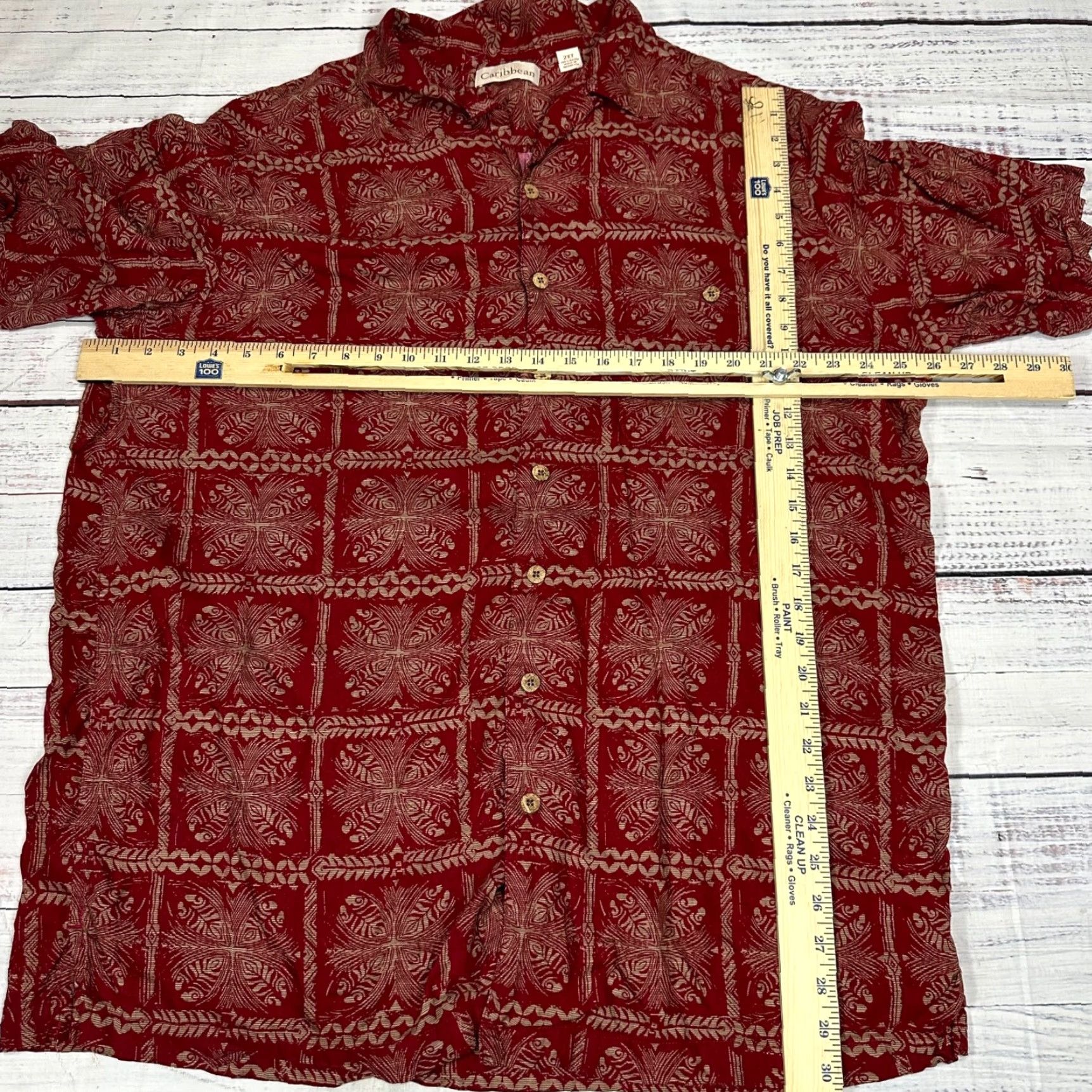 Vintage Caribbean Mens Button-Up Hawaiian Shirt 2XT Red Short Sleeve Collared Geometr Hawaiian 2XT Mens Shirts Red Short Sleeve Button-Up Gift Values Size US XXL / EU 58 / 5 - 2 Thumbnail