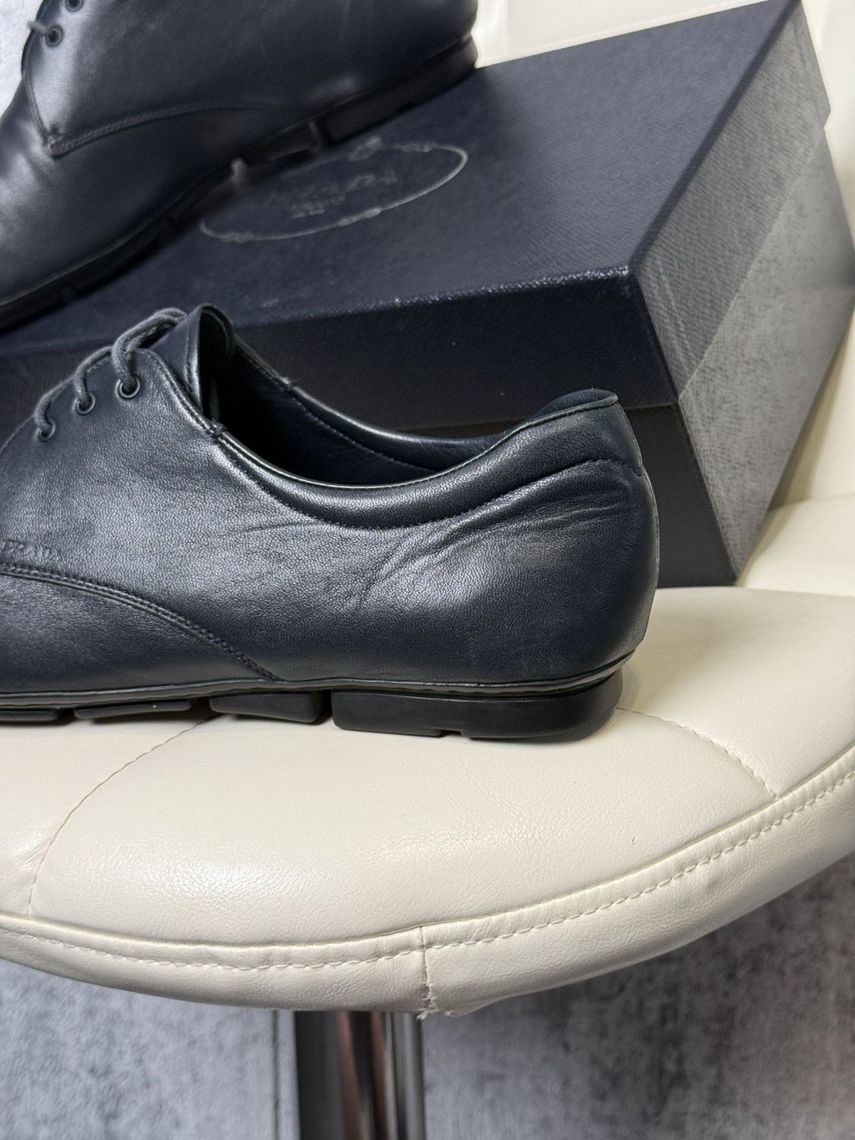 Prada PRADA Navy Leather Lace Up Men’s Shoes With Logo (2ED 034) Size US 11 / EU 44 - 5 Thumbnail