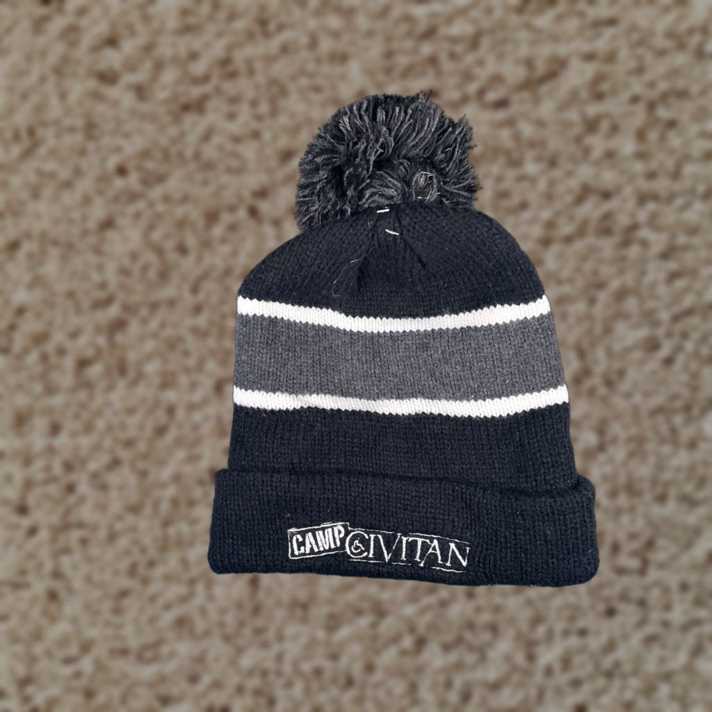 Vintage Camp Civitan Beanie Cap Unisex Adults One Size Black Gray Stripe Knit 100% Acrylic Pom Size ONE SIZE - 1 Thumbnail