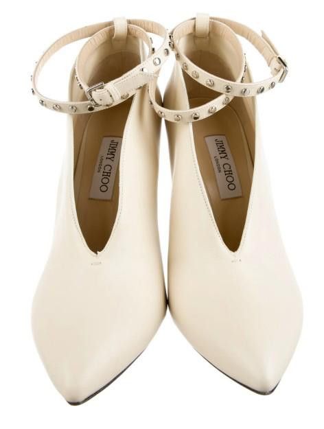Jimmy Choo BNIB Jimmy Choo Ivory Leather Studded Ankle-Strap Heels Size US 10 / IT 40 - 3 Thumbnail