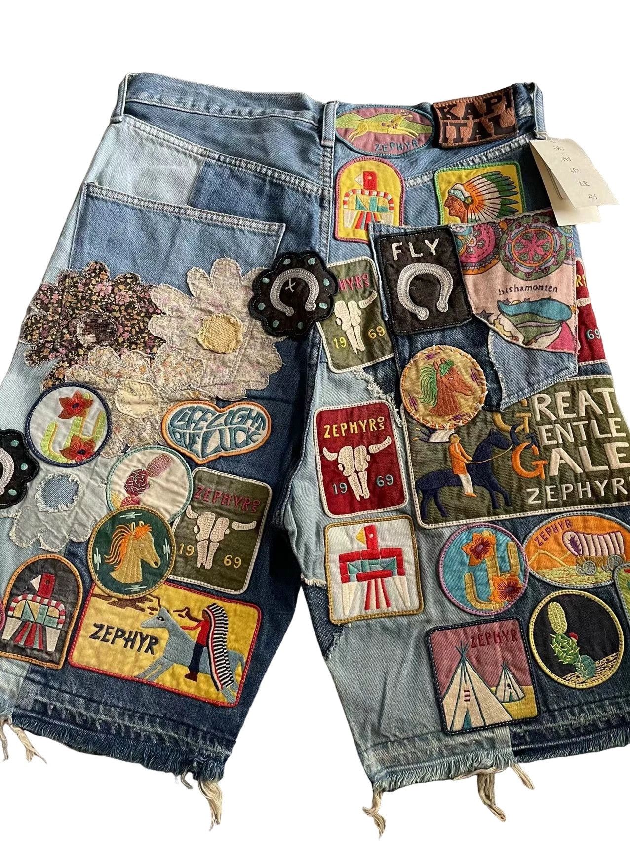 Kapital Kapital Patchwork Zephyr Denim Shorts Size 34 Size US 34 / EU 50 - 1 Thumbnail