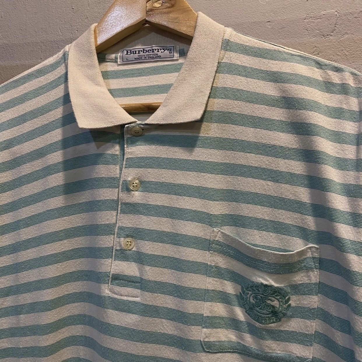 Burberry Vintage Burberrys Logo On Pocket Stripe Polo T Shirt Size US L / EU 52-54 / 3 - 3 Thumbnail