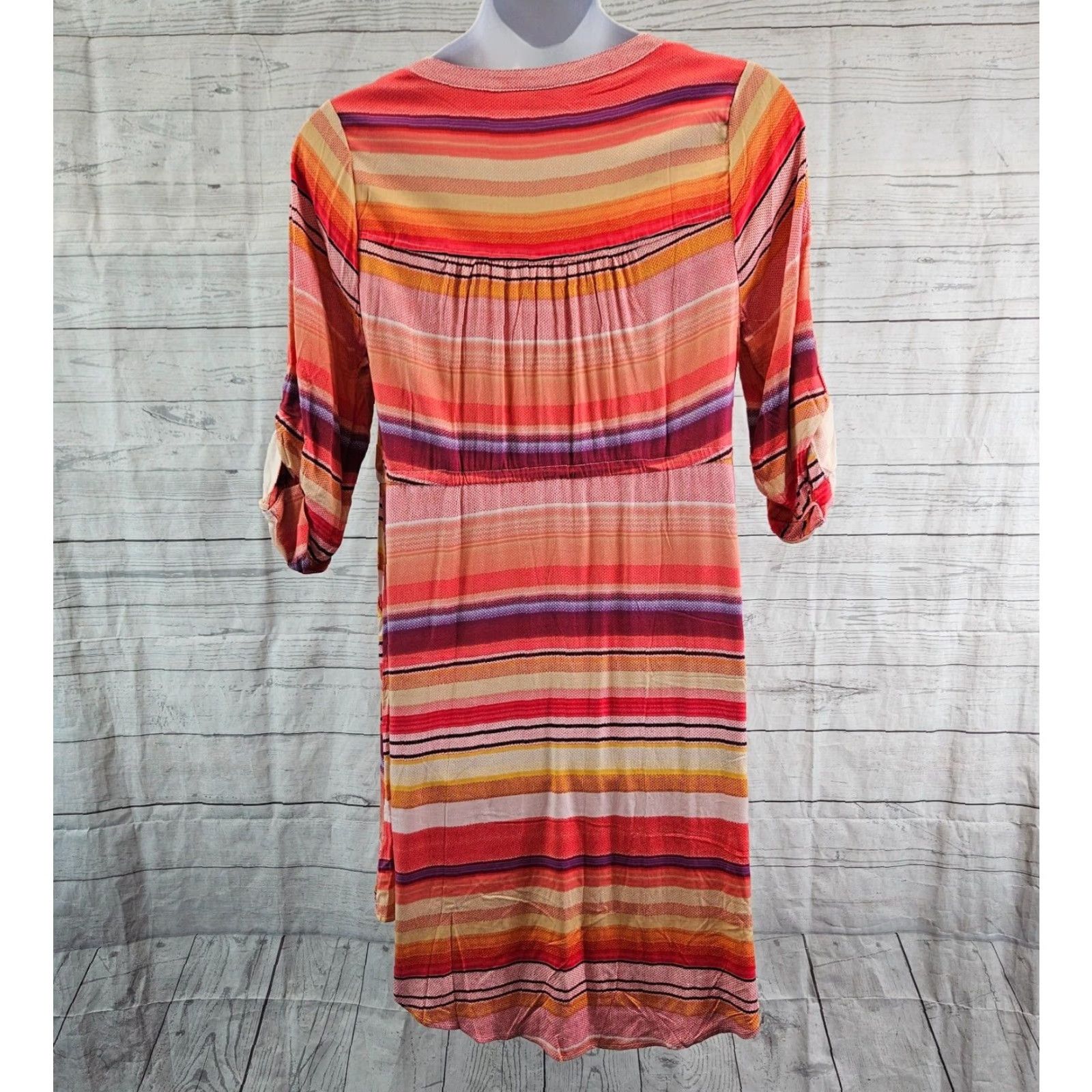Torrid Torrid Shirt Dress Zip Front Women Pink Purple Striped Mini Challis Rayon Spandex Knee Length Size 1 Size XS / US 0-2 / IT 36-38 - 4 Thumbnail