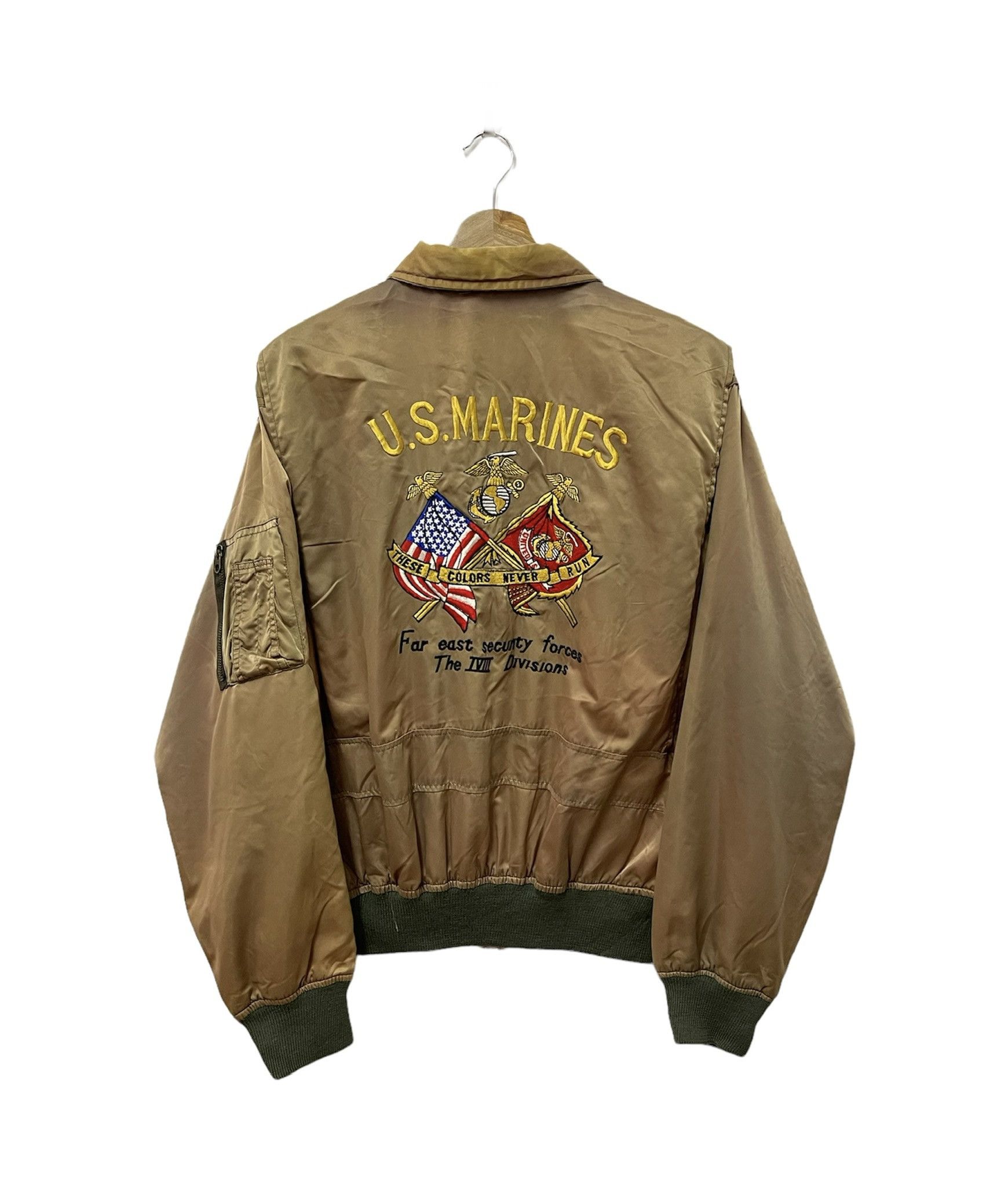 Vintage Us Marine Military Flag Embroidery Bomber Jacket