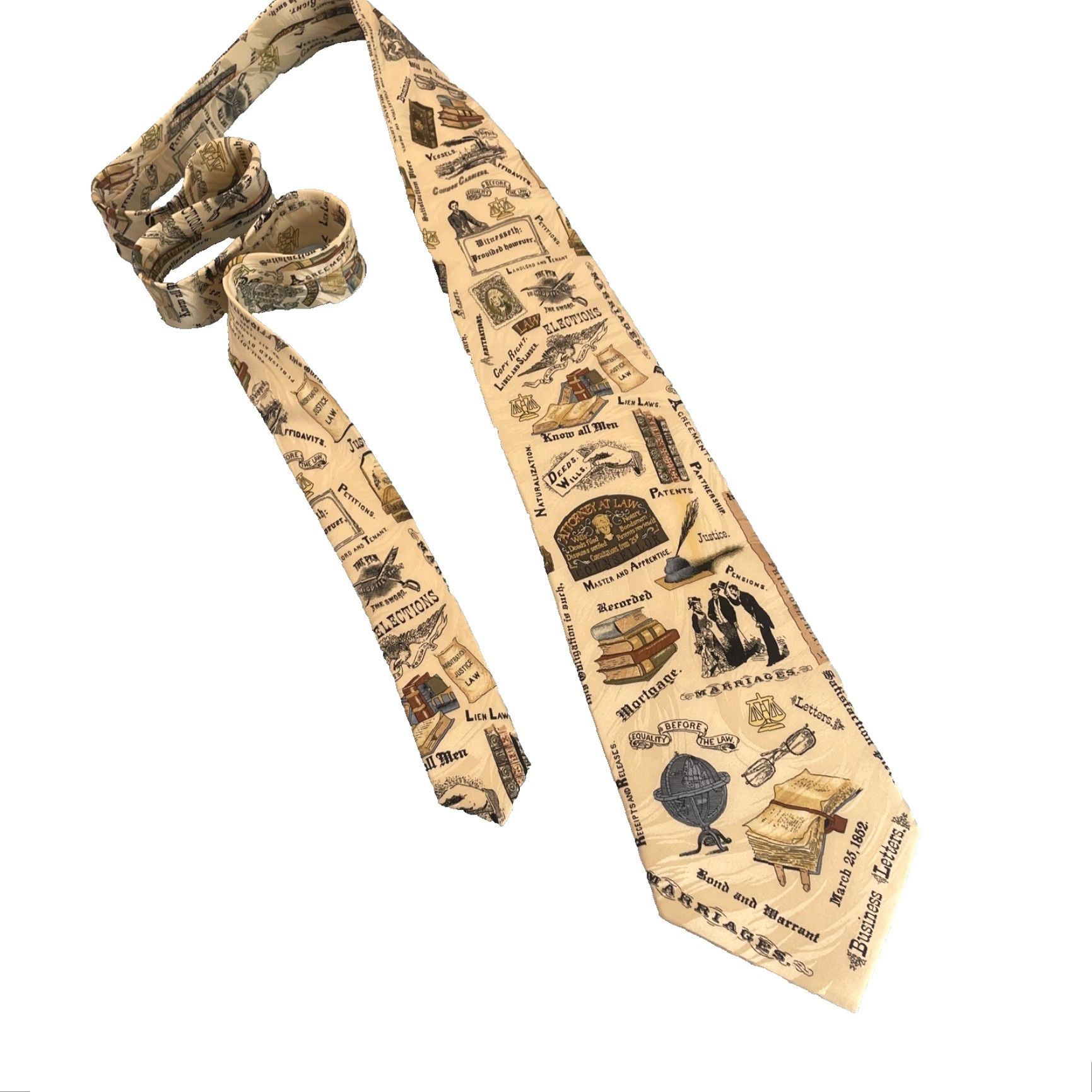 Vintage Museum Artifacts Silk Tie Men Classic 57" 4" Handmade Cream Tan Brown Geometric History American Judge Artifact 57" Silk Tie Mens Size ONE SIZE - 2 Thumbnail