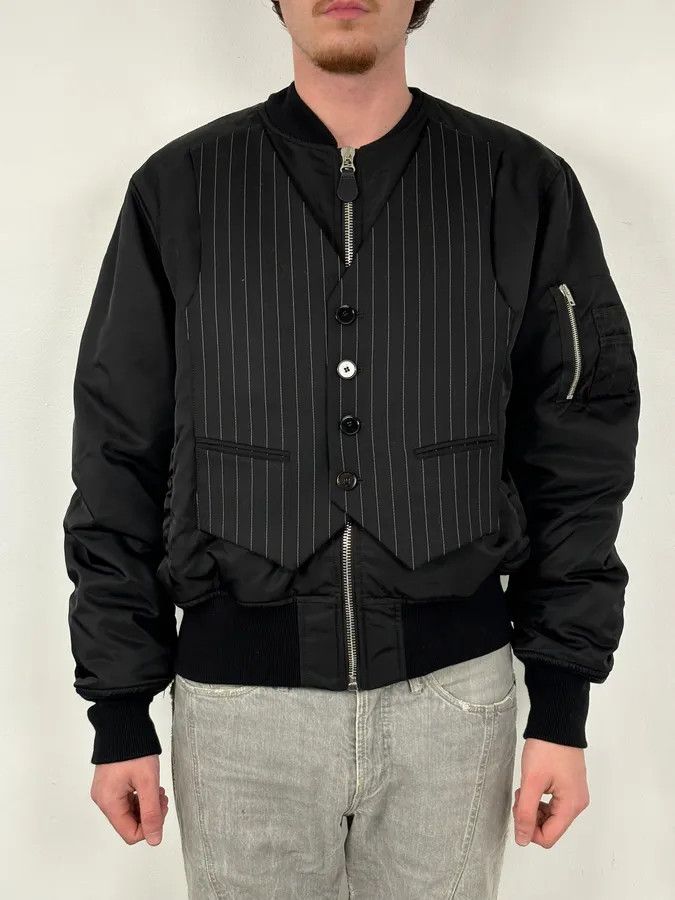 Moschino AW2018 Moschino Black Nylon Pinstriped Vest Bomber Jacket Size US L / EU 52-54 / 3 - 3 Thumbnail