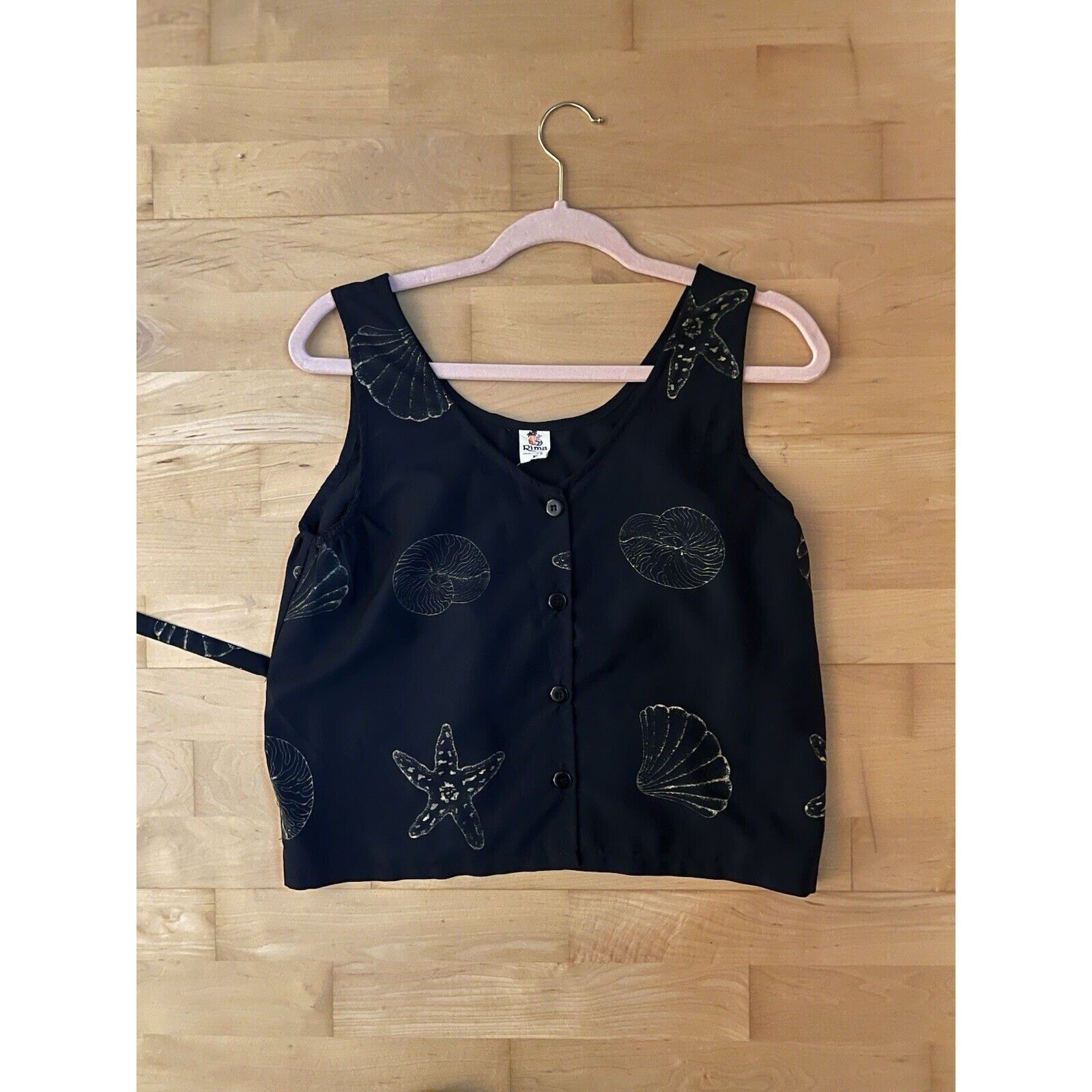 Vintage VTG Black Gold Shell Print Button Tank M Size M / US 6-8 / IT 42-44 - 1 Thumbnail