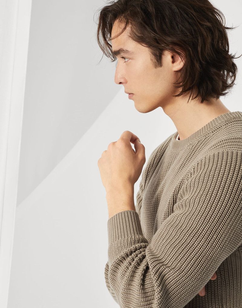 Brunello Cucinelli o1la1rc1a0326 Cotton Half English Rib Sweater in Brown Size US M / EU 48-50 / 2 - 3 Thumbnail