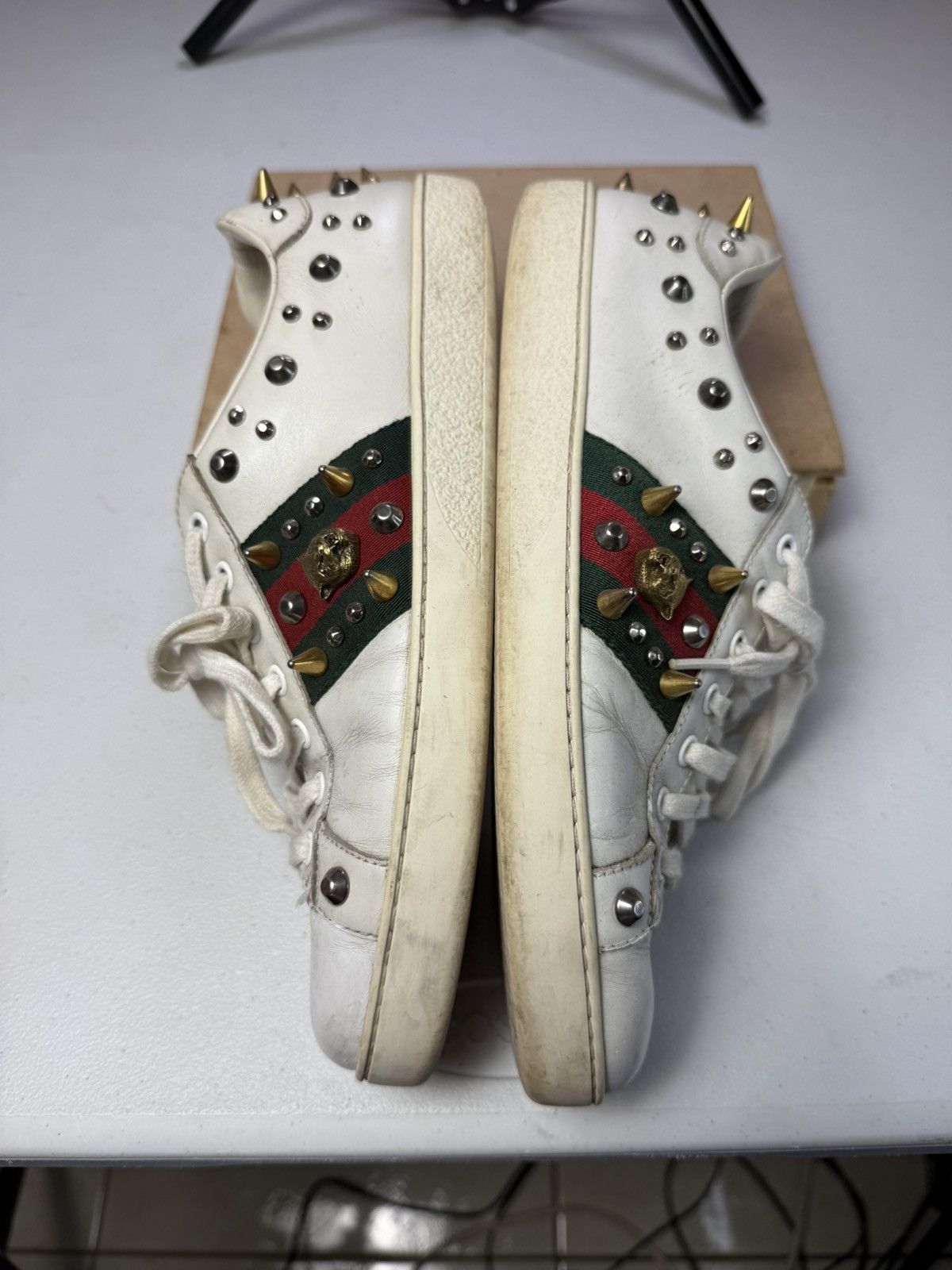 Gucci Gucci Sneakers White with Web and Studs Sz 7.5 G / US 8.5 Size US 7.5 / EU 40-41 - 11 Thumbnail