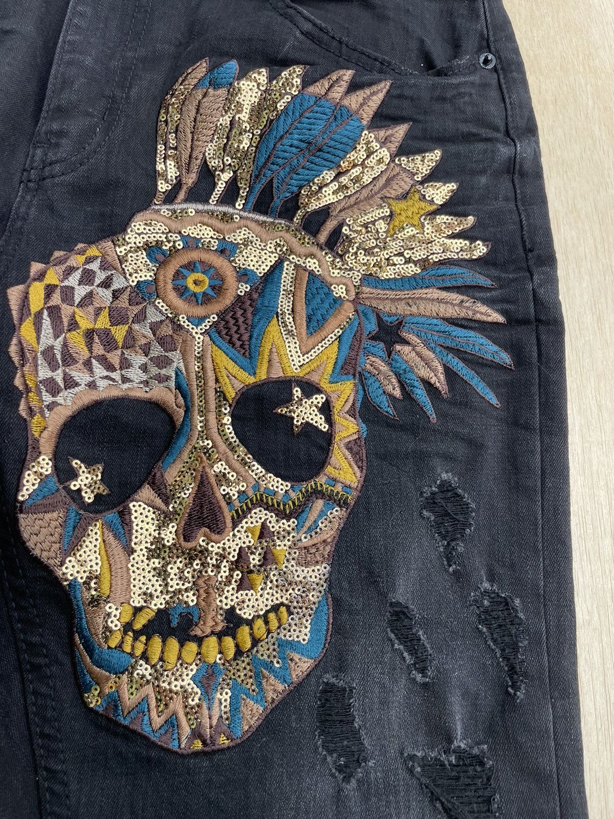 14th Addiction × 20471120 × Japanese Brand Brush Real Skull Distressed Pants Size US 31 - 4 Thumbnail